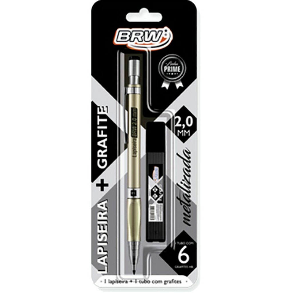 Lapiseira Técnica 2.0mm Metálica Dourado Brw - com Grafite - LP2003