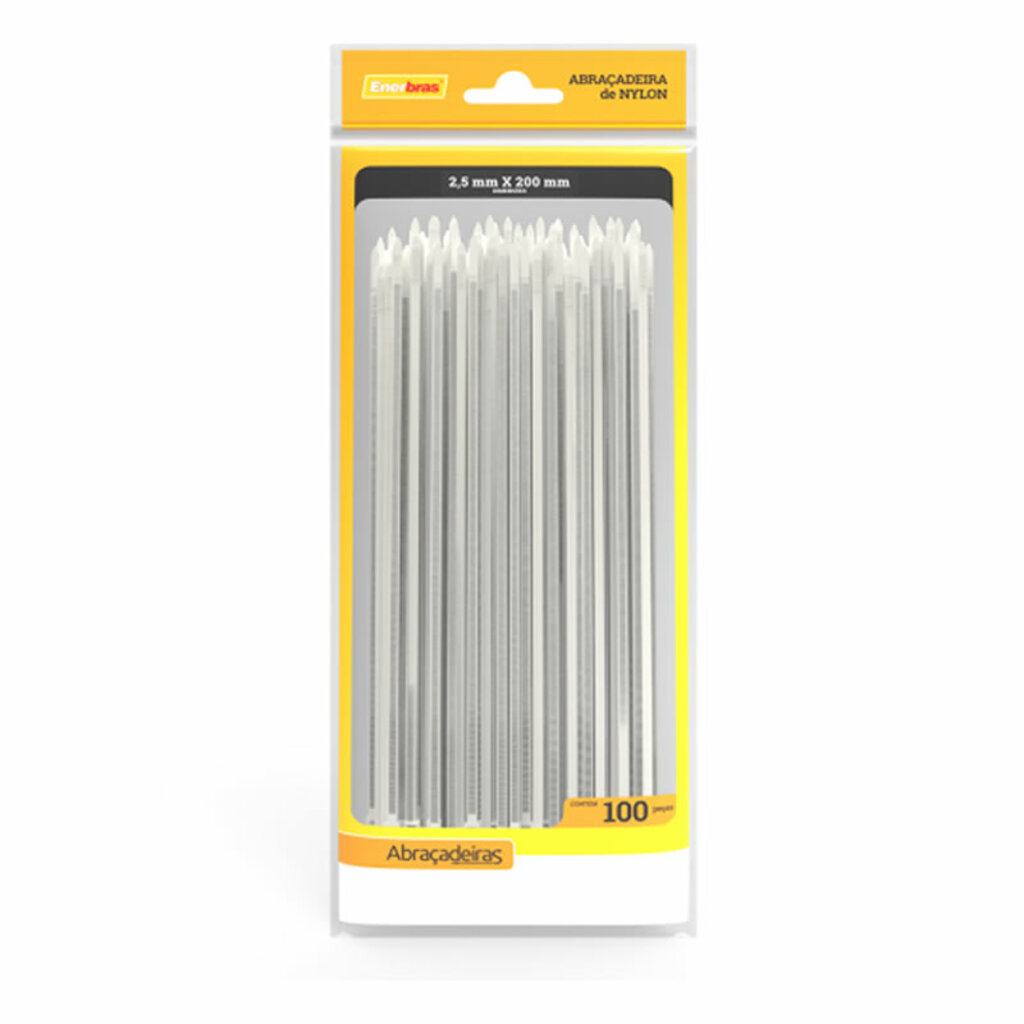 Abraçadeira Plástica Enerbras 2,5 x 200mm Branco A25-E200 - Pacote com 100 Unidades