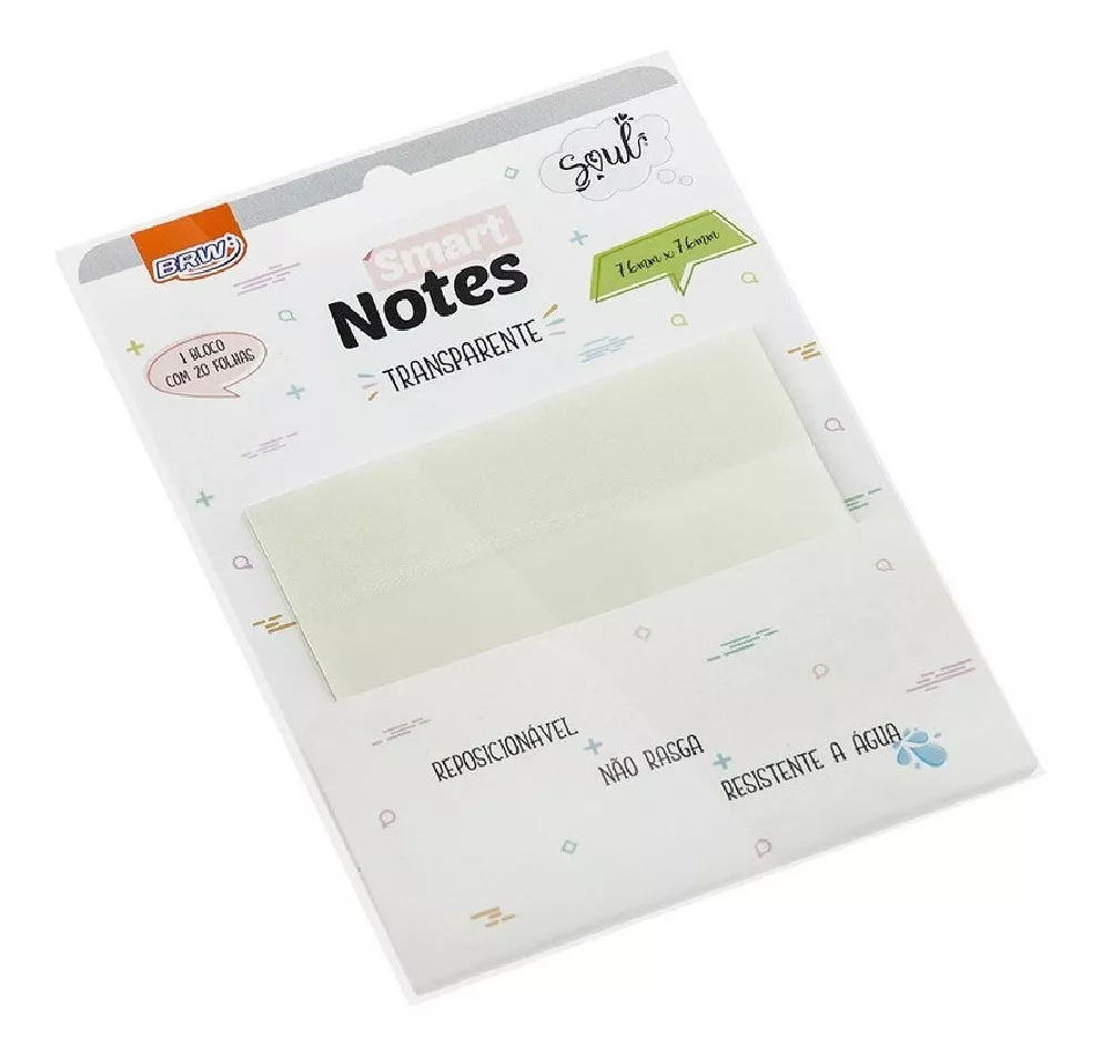 Bloco Anotação BRW Smart Notes 76x76mm Auto Adesivo Transparente