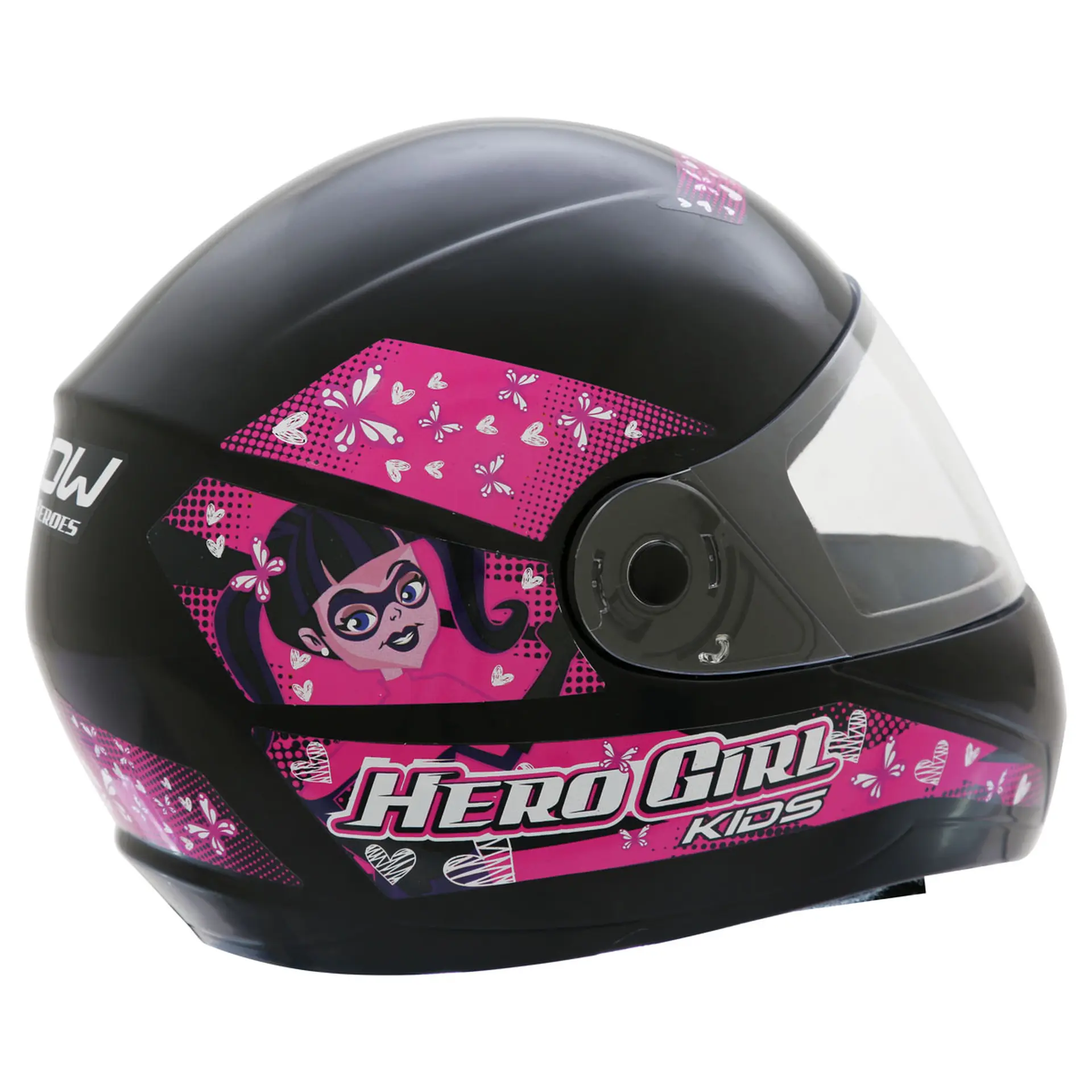 Capacete de Moto Infantil Fechado 54 Gow Hero Girl com Engate Micrométrico - Preto/Rosa