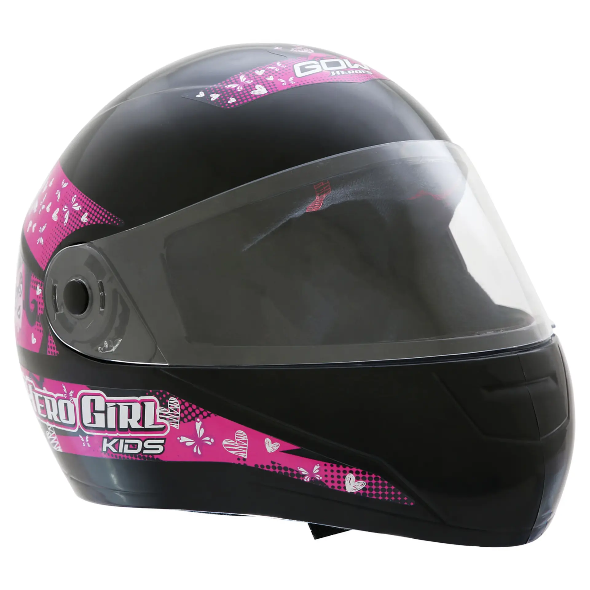 Capacete de Moto Infantil Fechado 54 Gow Hero Girl com Engate Micrométrico - Preto/Rosa