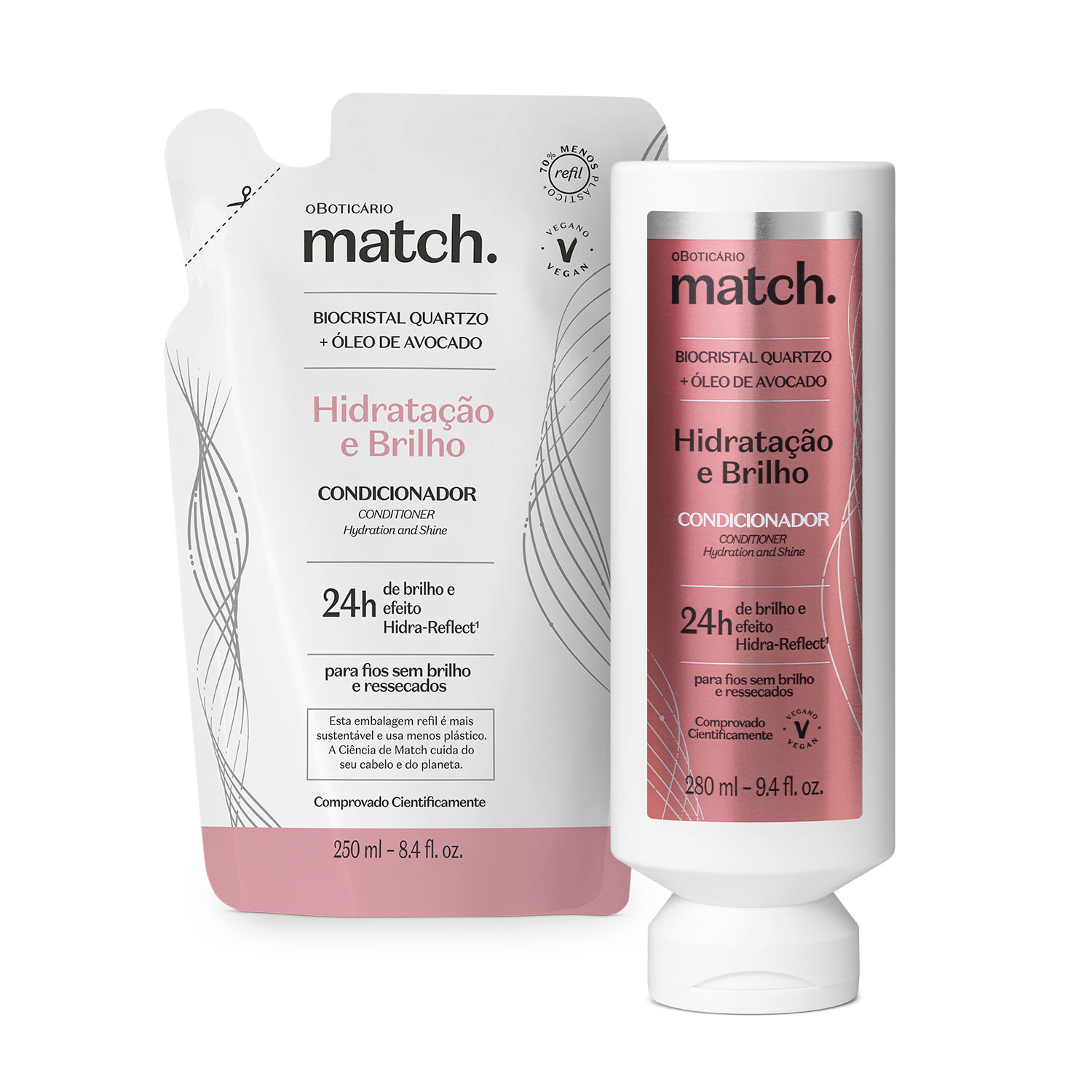 Combo Match Hidratação e Brilho: Condicionador 280ml + Refil 250ml