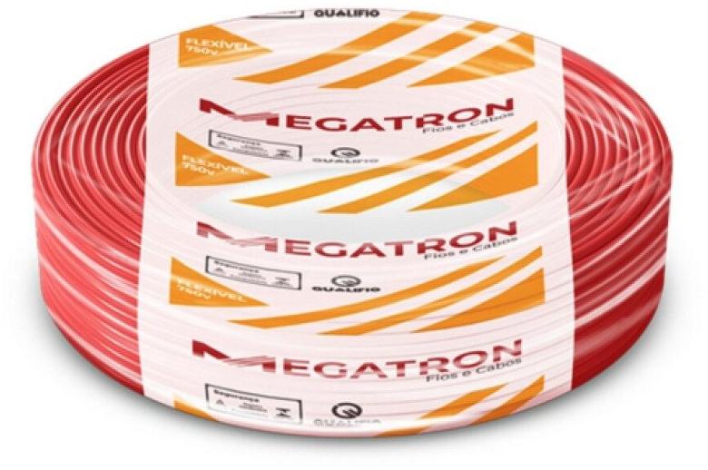 Cabo de Energia Flexível 750V 6mm Vermelho Megatron 7842 Rolo 100m