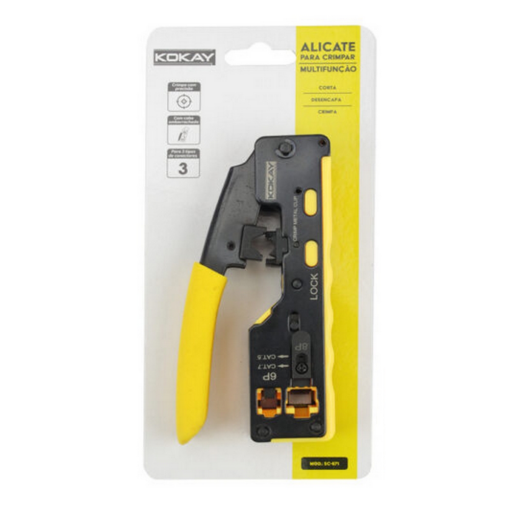 Alicate para Crimpar Kokay RJ11/RJ12/RJ45 Multi Função CAT.5/CAT.6 de Passagem SC671