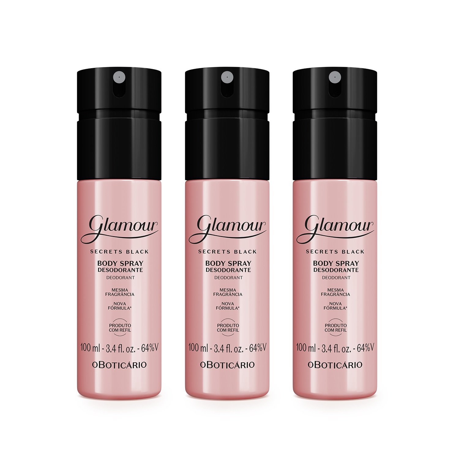 Combo Body Spray Glamour Secrets Black (3 itens)