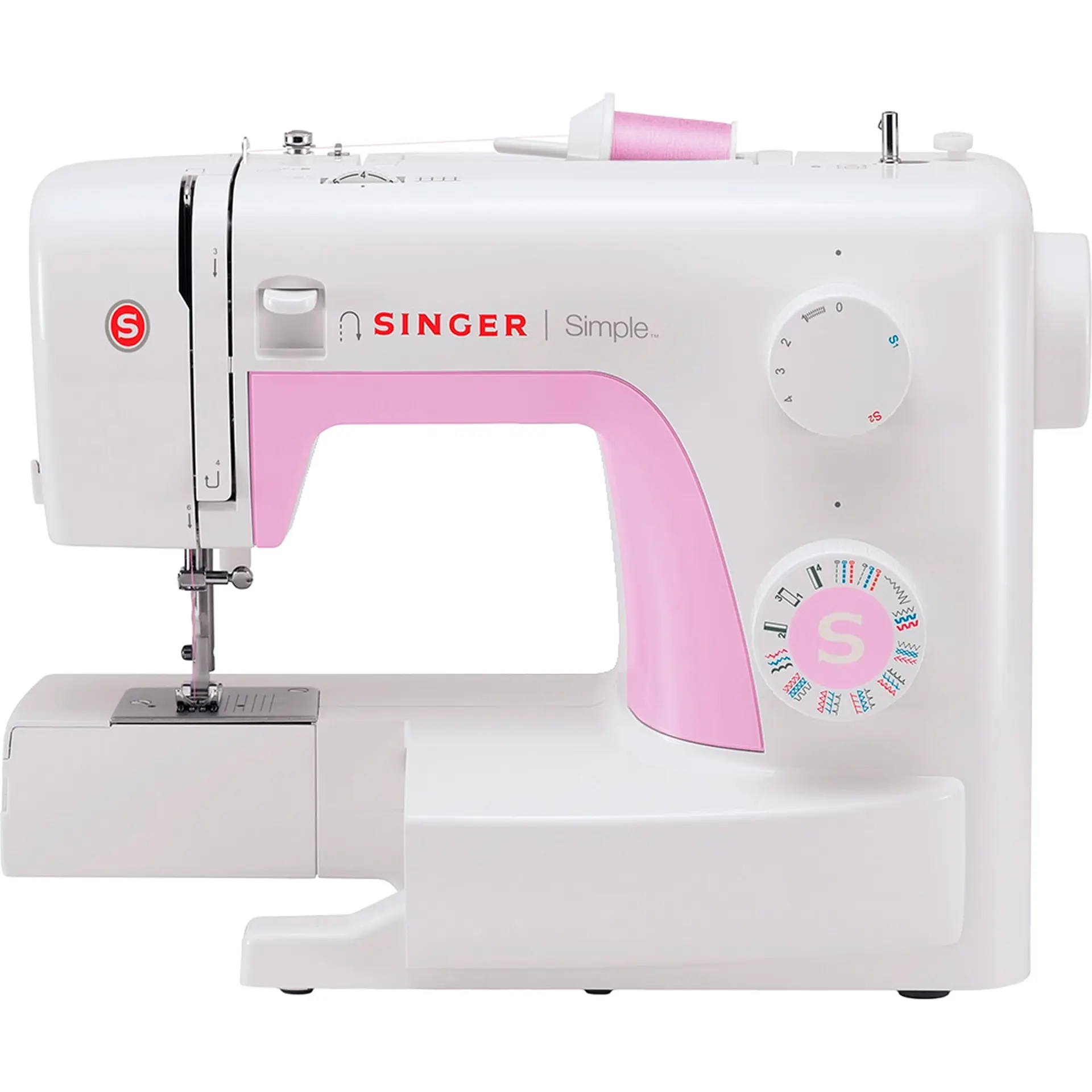 Máquina de Costura Singer Simple 3223 22 Pontos com Iluminação de LED - Branco/Rosa - 220 Volts