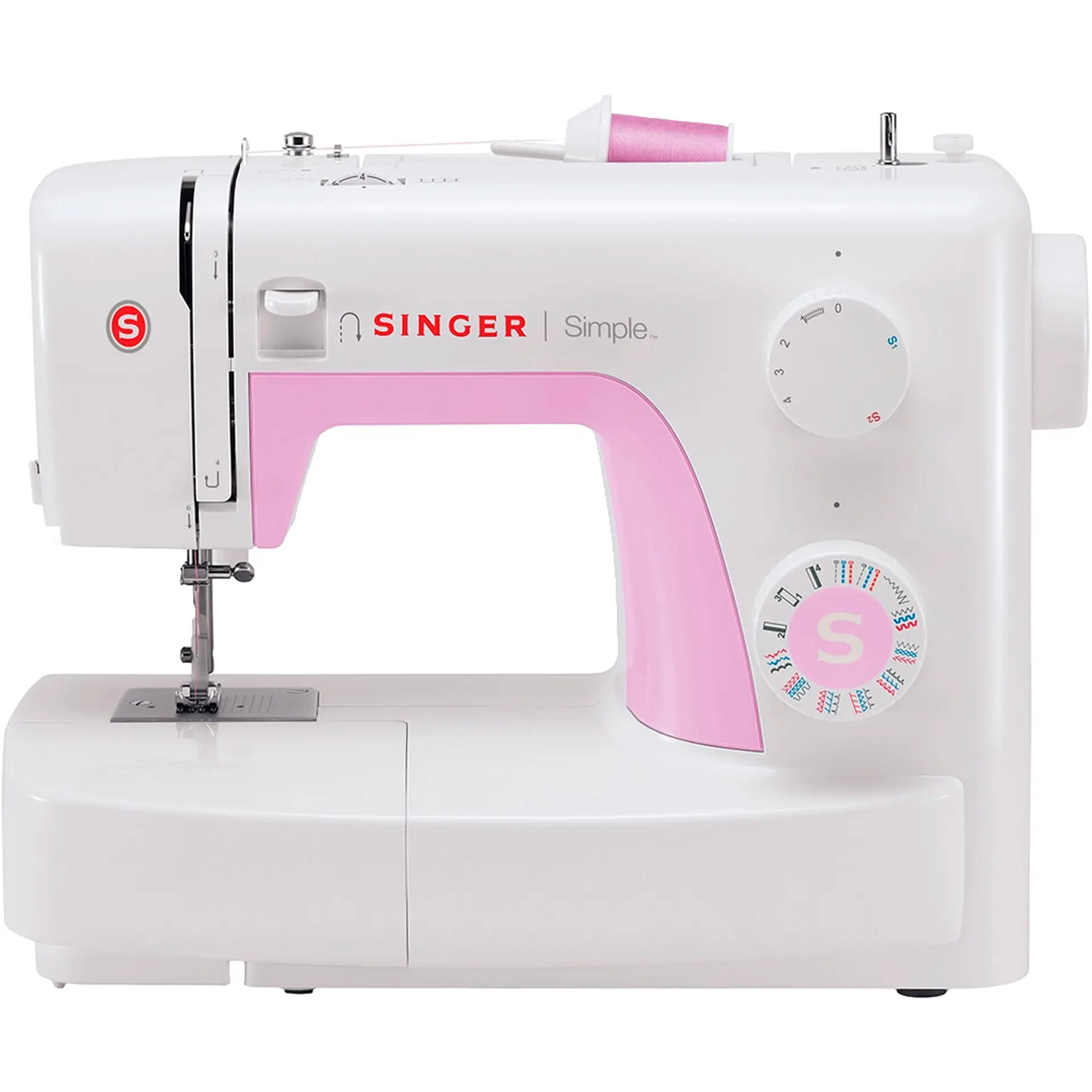 Máquina de Costura Singer Simple 3223 22 Pontos com Iluminação de LED - Branco/Rosa - 220 Volts