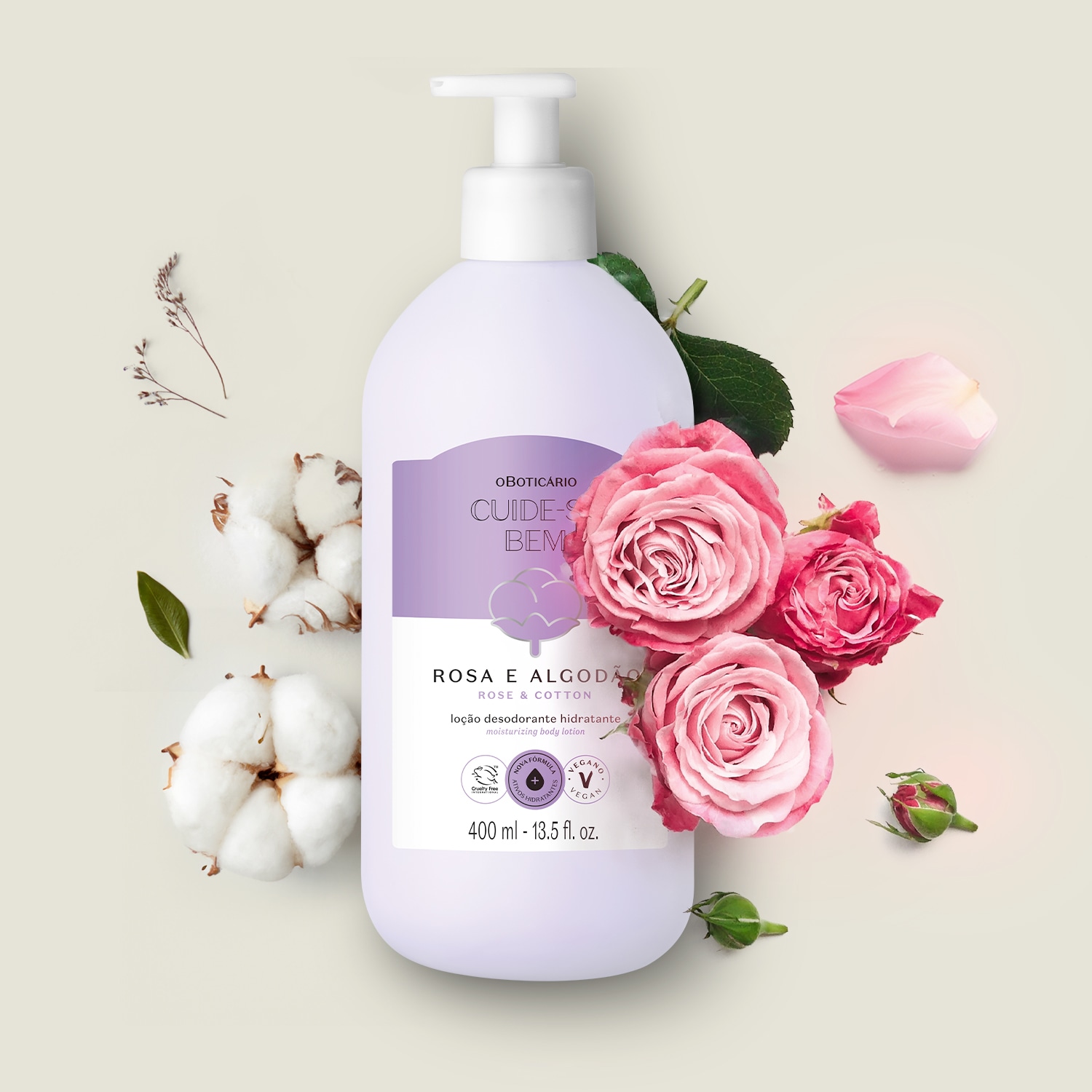 Loção Hidratante Desodorante Corporal Cuide-se Bem Rosa e Algodão 400ml