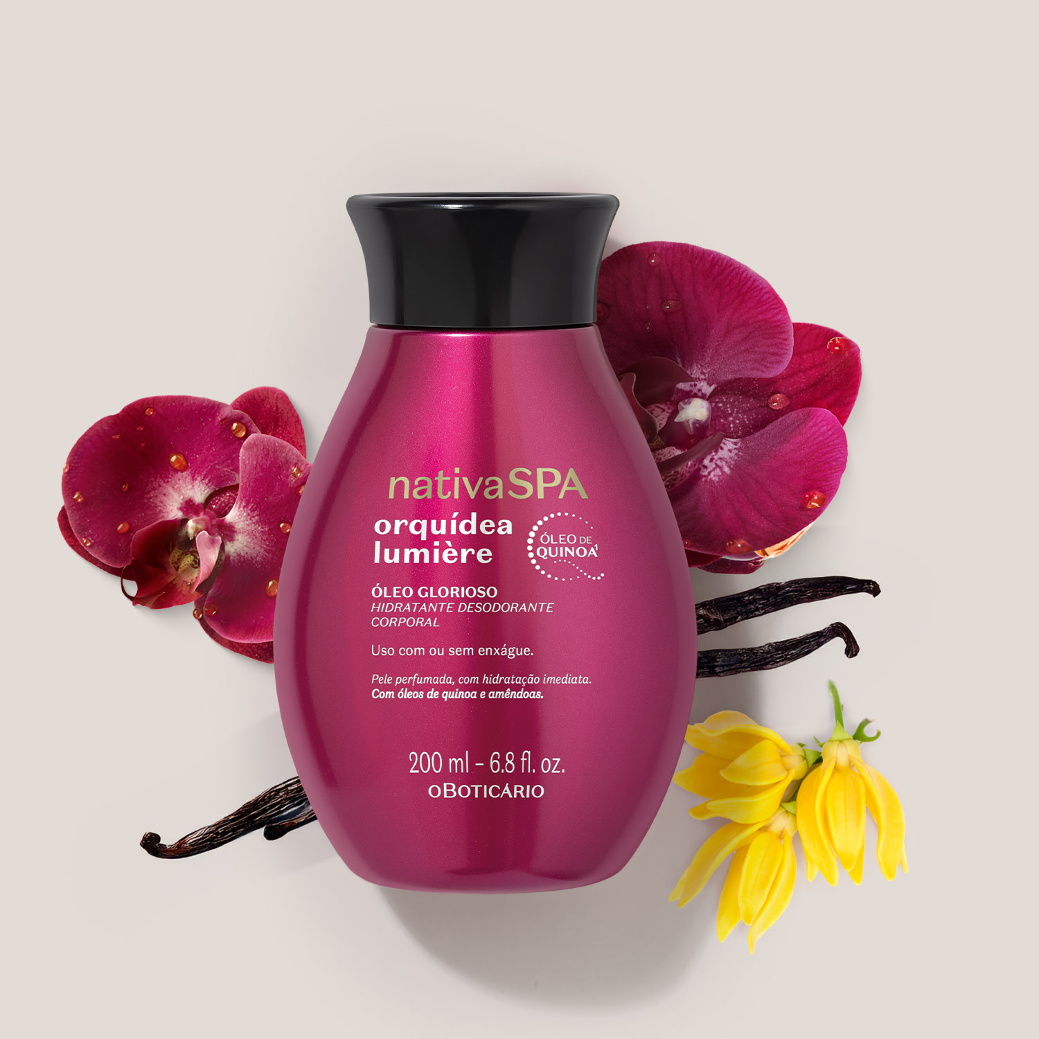 Óleo Glorioso Hidratante Desodorante Corporal Nativa SPA Orquídea Lumière 200ml