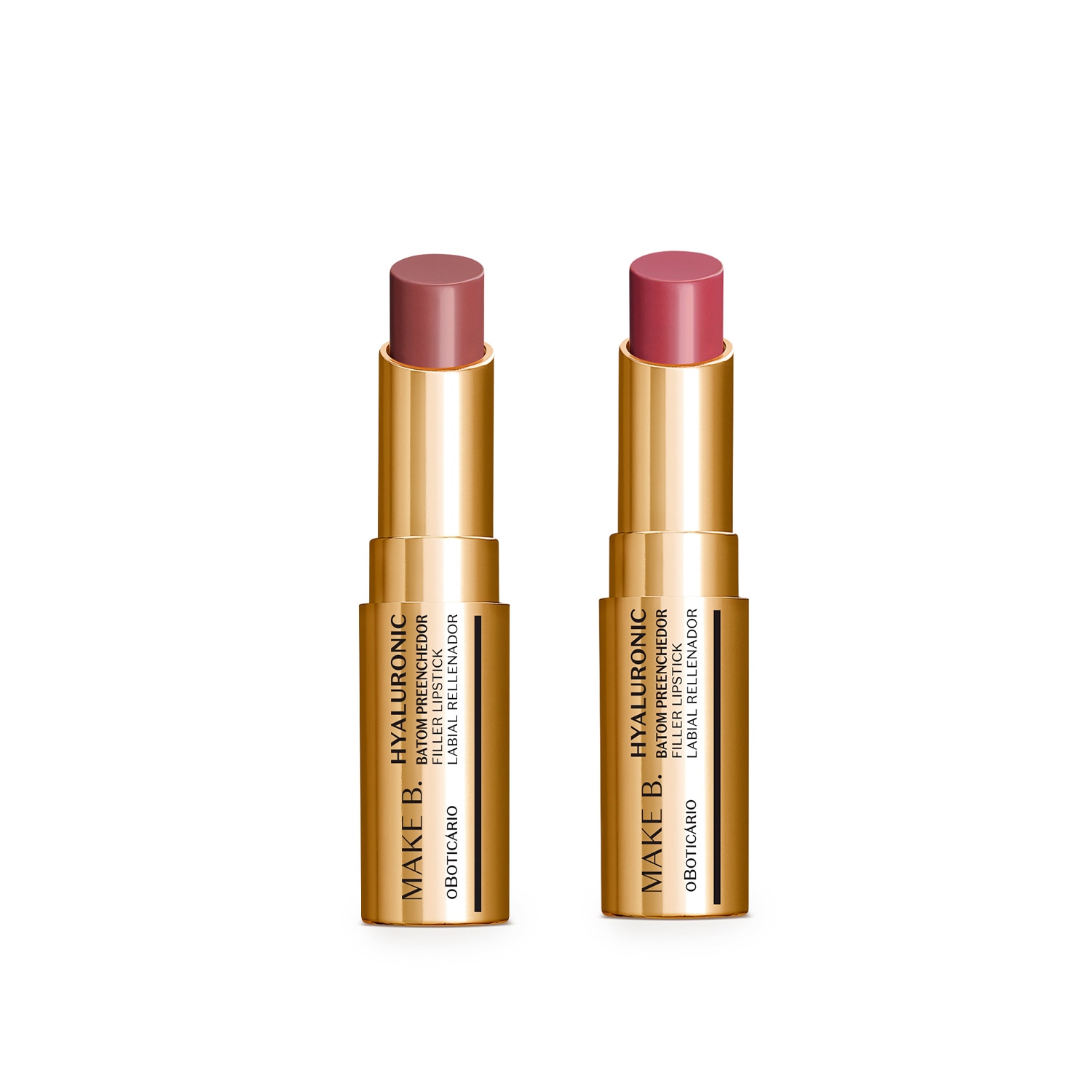 Combo Batom Preenchedor Make B. Hyaluronic: Marrom Nude Chic 3,4g + Rosa Rose Blush 3,4g