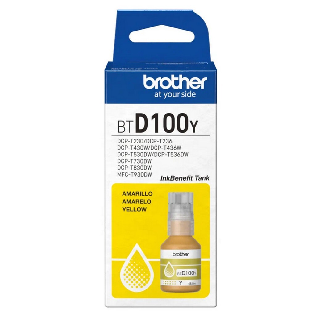 Tinta para Cartucho Brother Amarelo Original - BTD100Y -  5.000 páginas para DCP-T230, DCP-T430W, DCP-T436W, DCP-T530DW, DCP-T730DW e DCP-T830DW