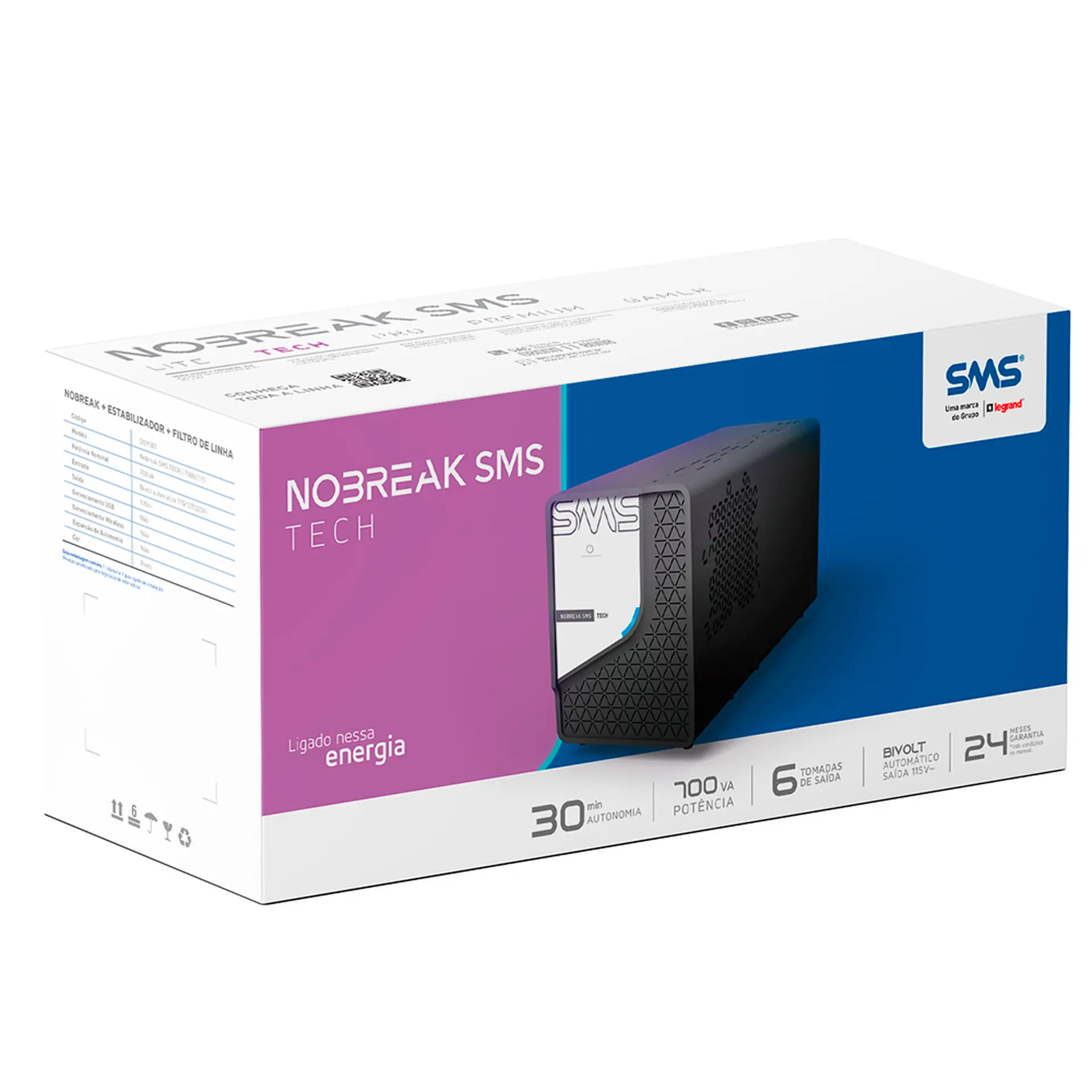Nobreak SMS Tech 800BI 800VA 6 Tomadas 0029302 - Preto - Bivolt