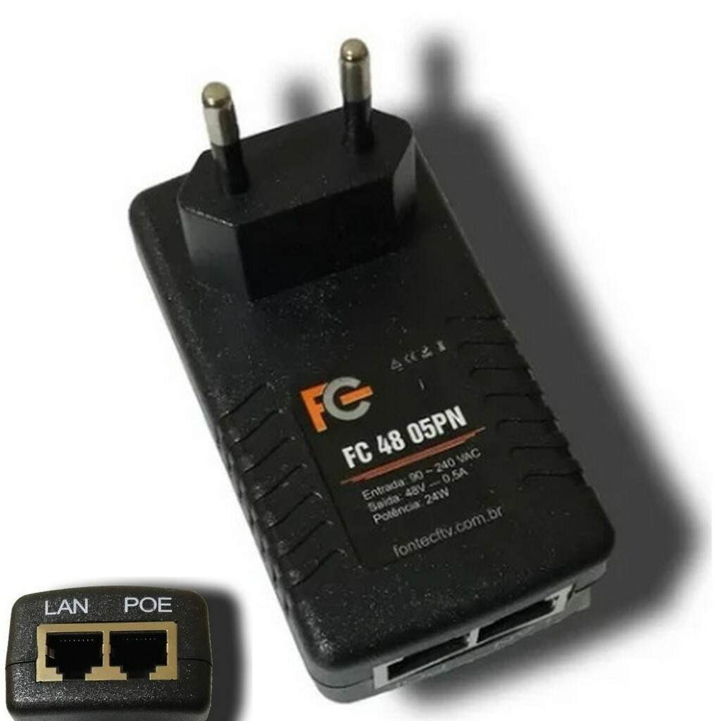 Fonte POE 48 Volts 0,5A Bivolt FC Fontes - FC4805PN