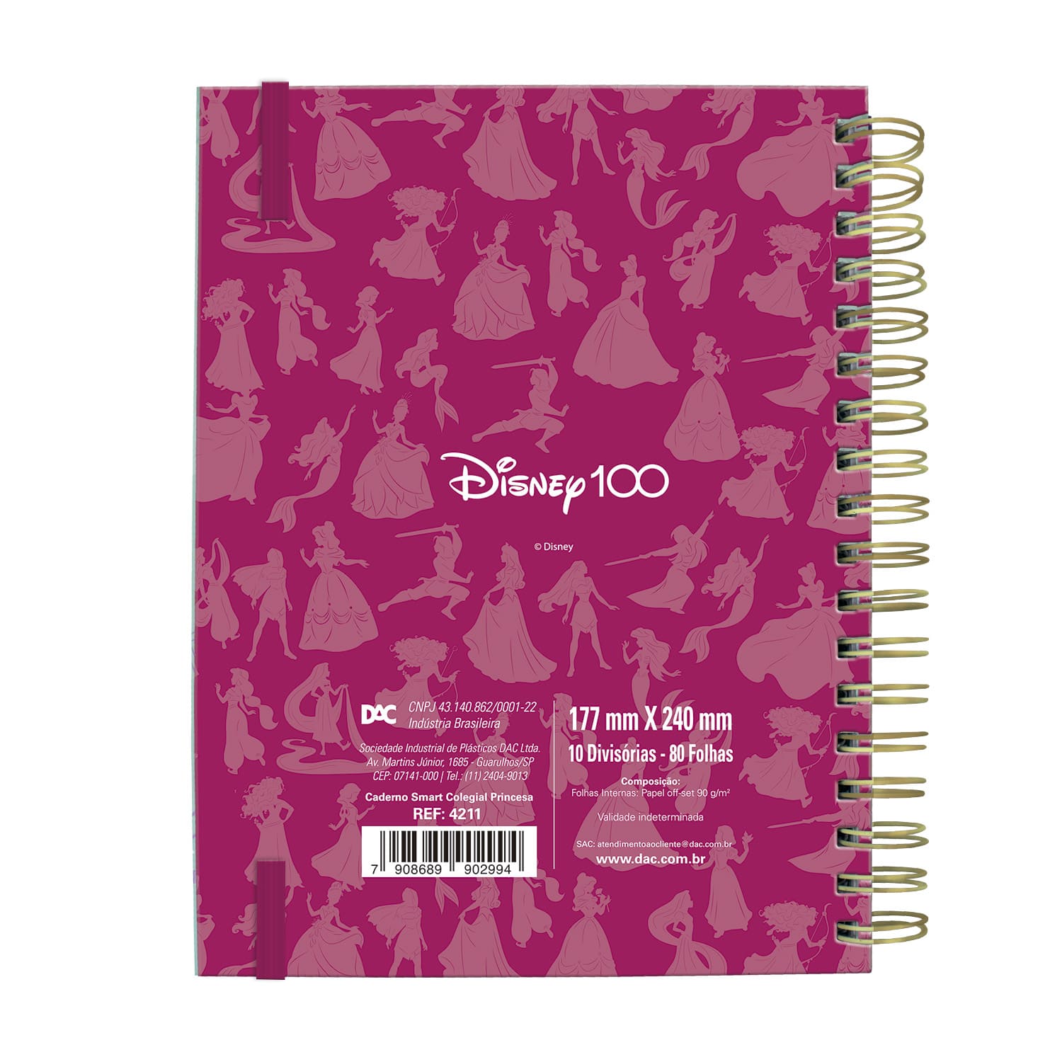 Caderno DAC Smart Colegial Disney Princesa com Folhas Reposicionáveis