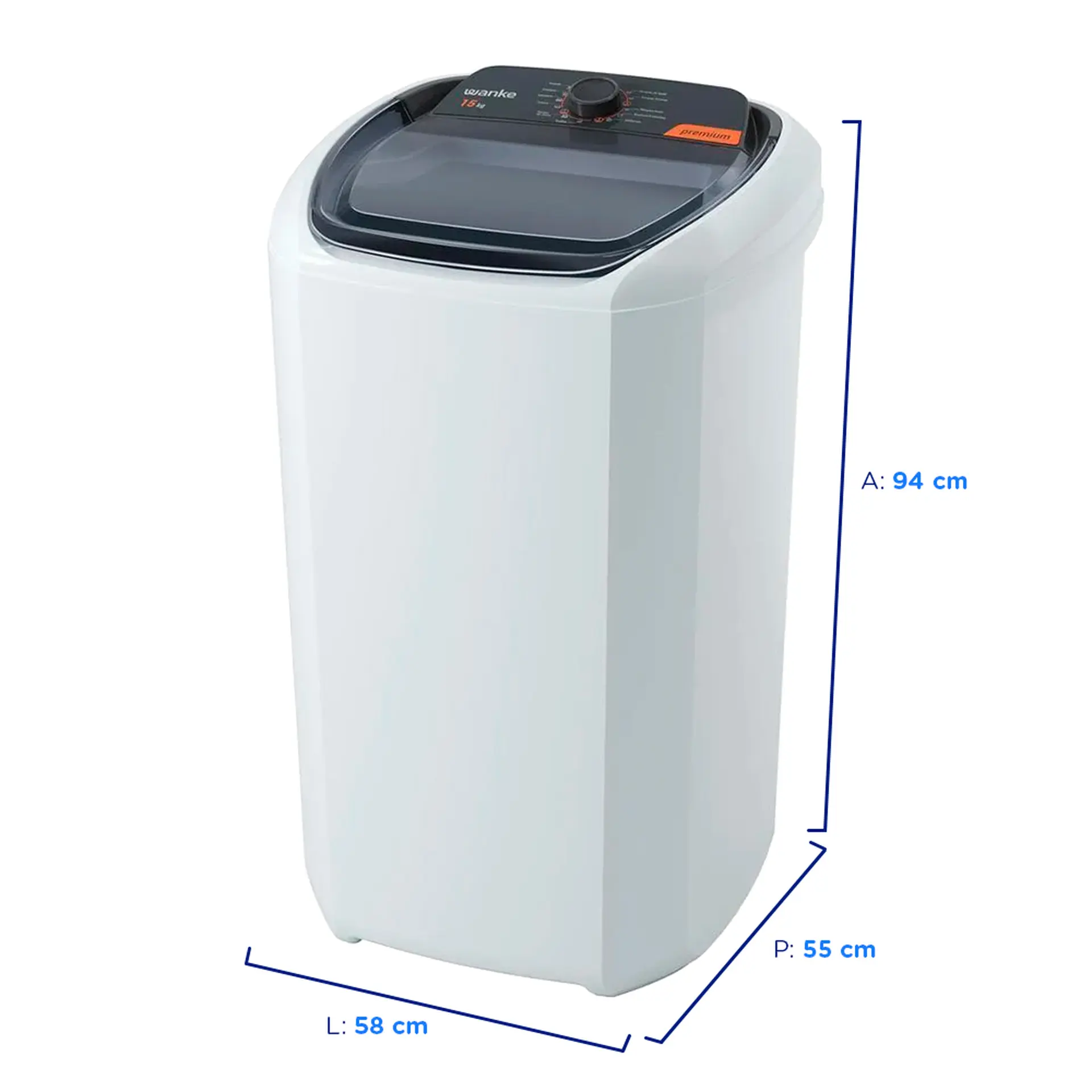 Tanquinho Wanke Premium 15kg Semiautomático 10 programas LWBE150T3 - Branco - 110 Volts