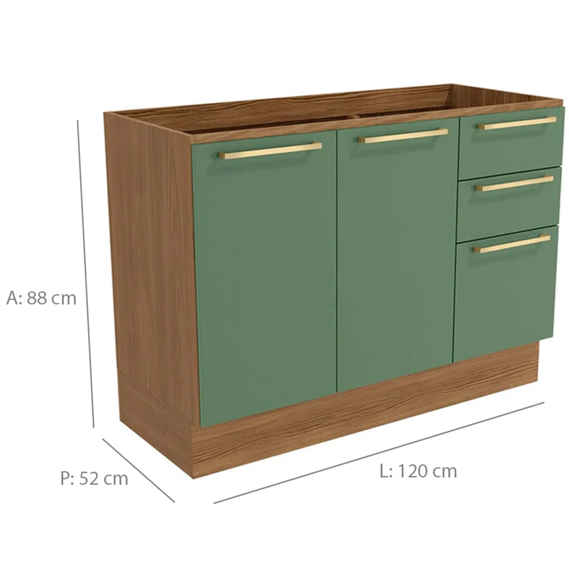 Cozinha Completa Modulada 4 Peças 10 Portas 3 Gavetas MDP Botanic Kappesberg - Nog. Fosco/Verde Oliva