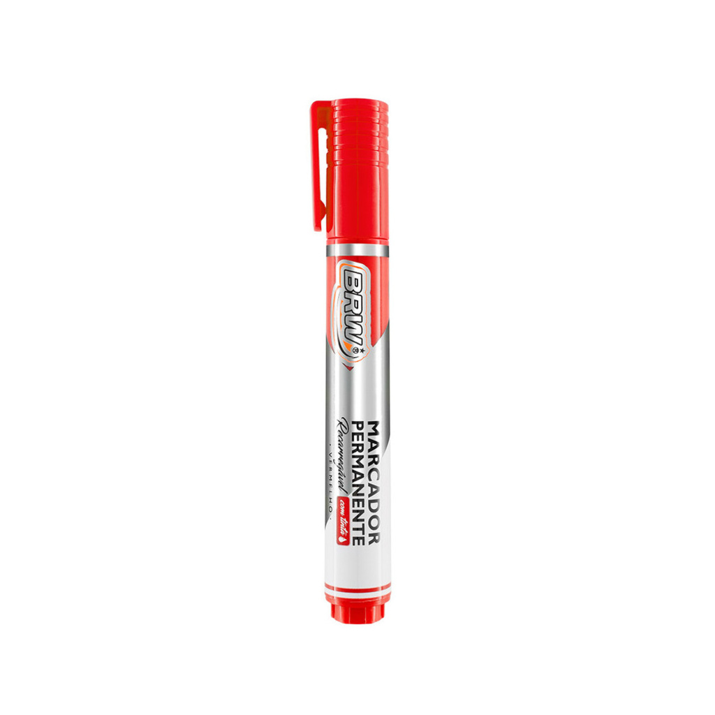 Caneta Marcador Permanente Recarregável 5,0mm Caixa com 12 Unidades Vermelho - BRW - CA7013