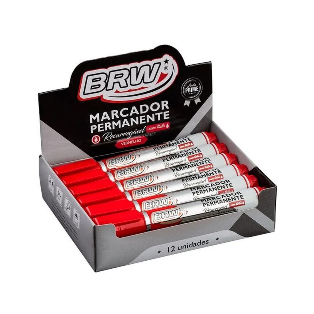 Caneta Marcador Permanente Recarregável 5,0mm Caixa com 12 Unidades Vermelho - BRW - CA7013