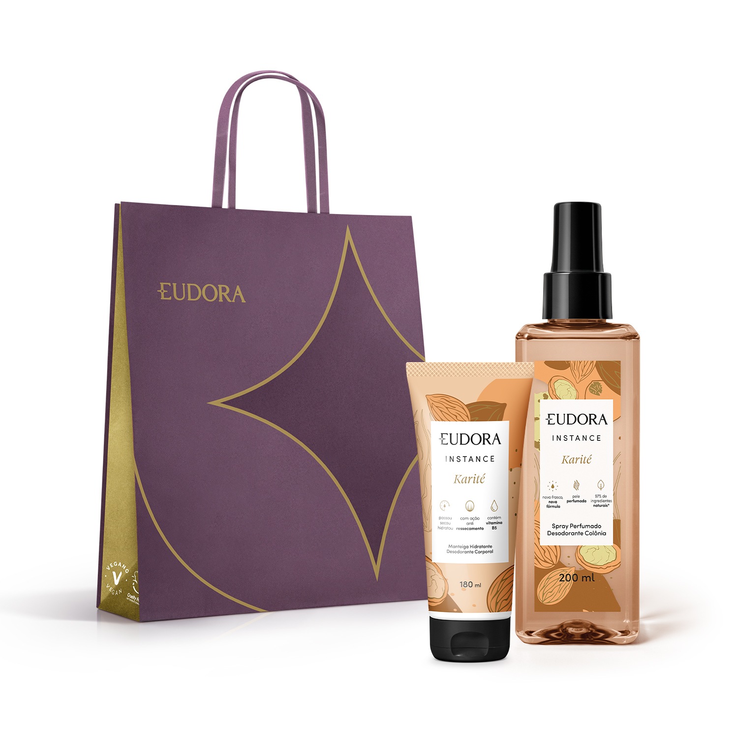 Combo Instance: Manteiga Hidratante Desodorante Corporal 180ml + Spray Corporal Perfumado 200ml + Sacola