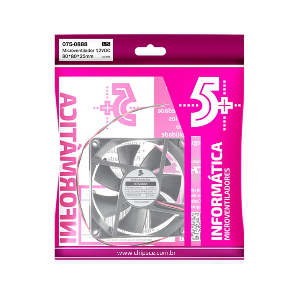 Cooler 5+ 80 x 80 x 25mm 12V com Rolamento 0750888