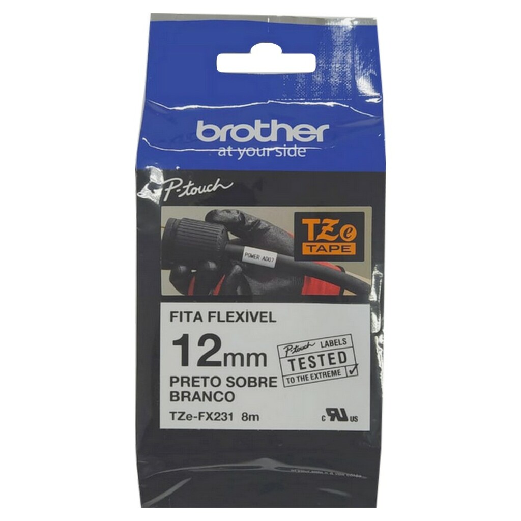 Fita Rotuladora Brother TZeFX231 Original Flexível 12 mm 8 Metros Preto no Branco - TZeFX231