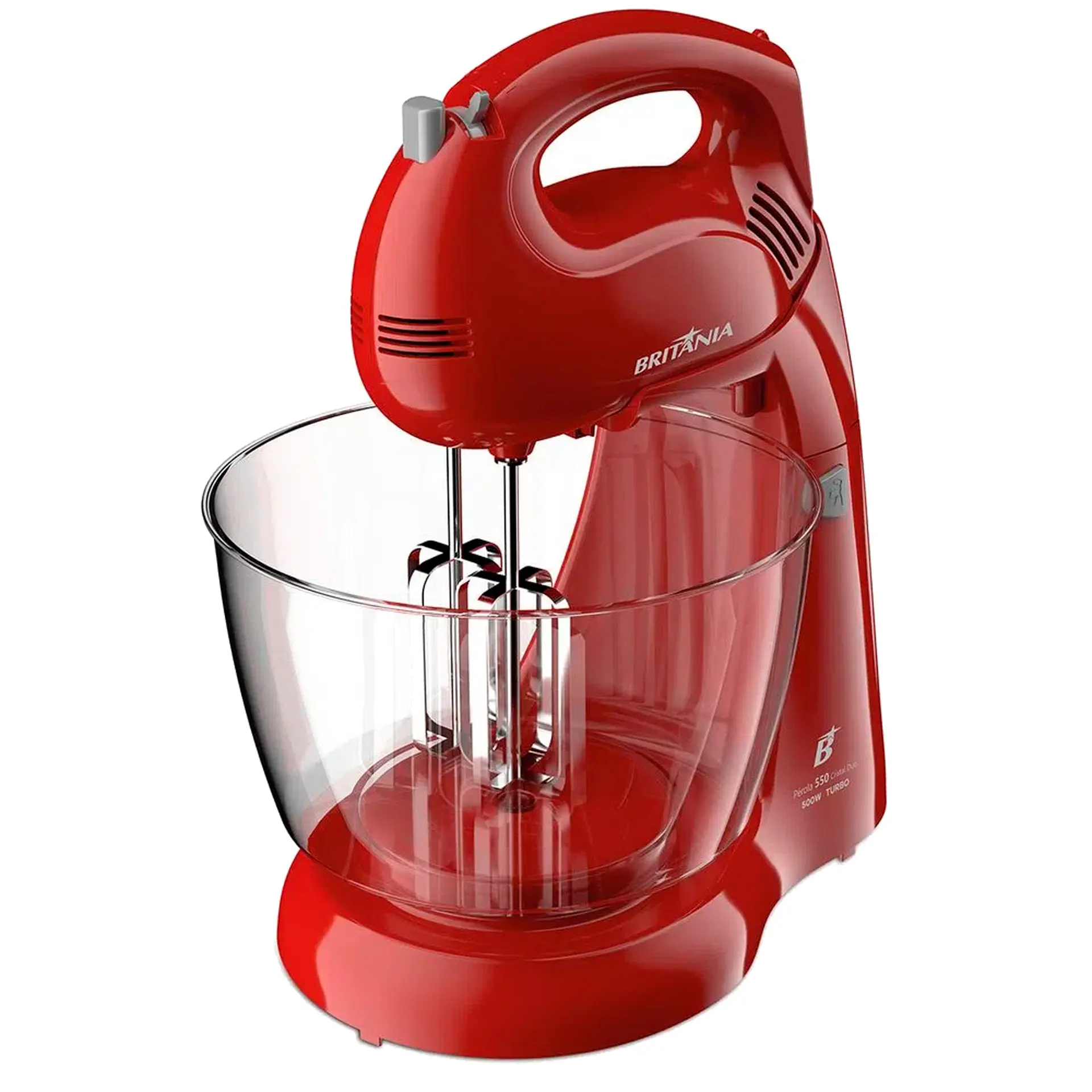 Batedeira Portátil Britânia Pérola Cristal Duo Turbo 500W 2 Tigelas - Vermelho - 110 Volts