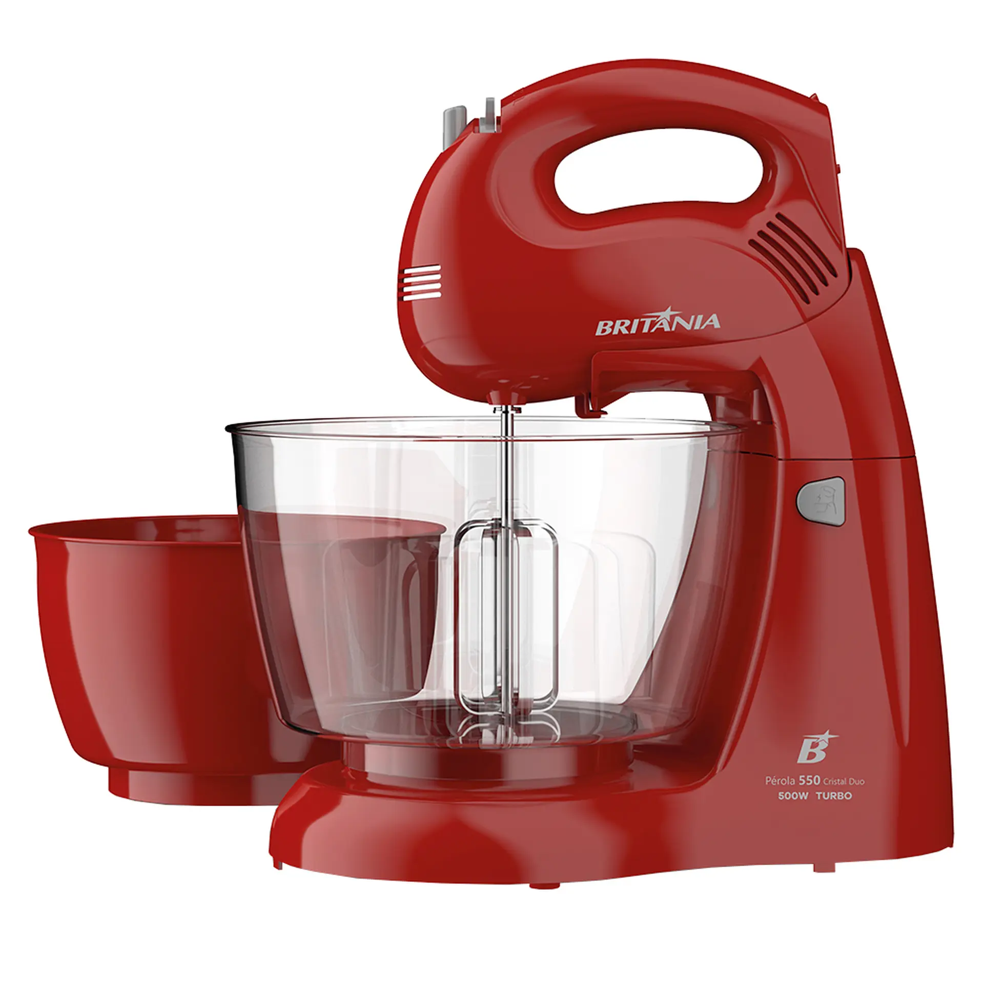 Batedeira Portátil Britânia Pérola Cristal Duo Turbo 500W 2 Tigelas - Vermelho - 110 Volts