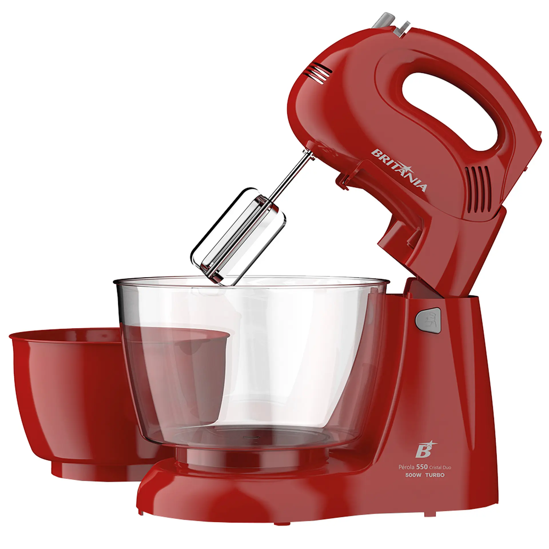Batedeira Portátil Britânia Pérola Cristal Duo Turbo 500W 2 Tigelas - Vermelho - 110 Volts