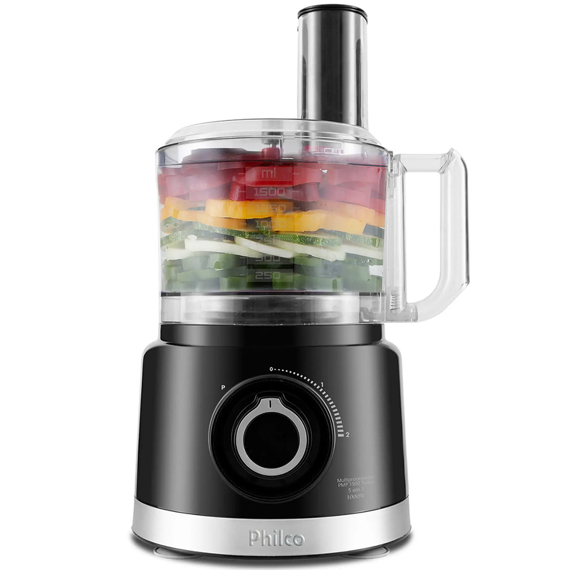 Multiprocessador Philco 5 em 1 Turbo PMP1500P 2 Velocidades 1000W - Preto - 220 Volts