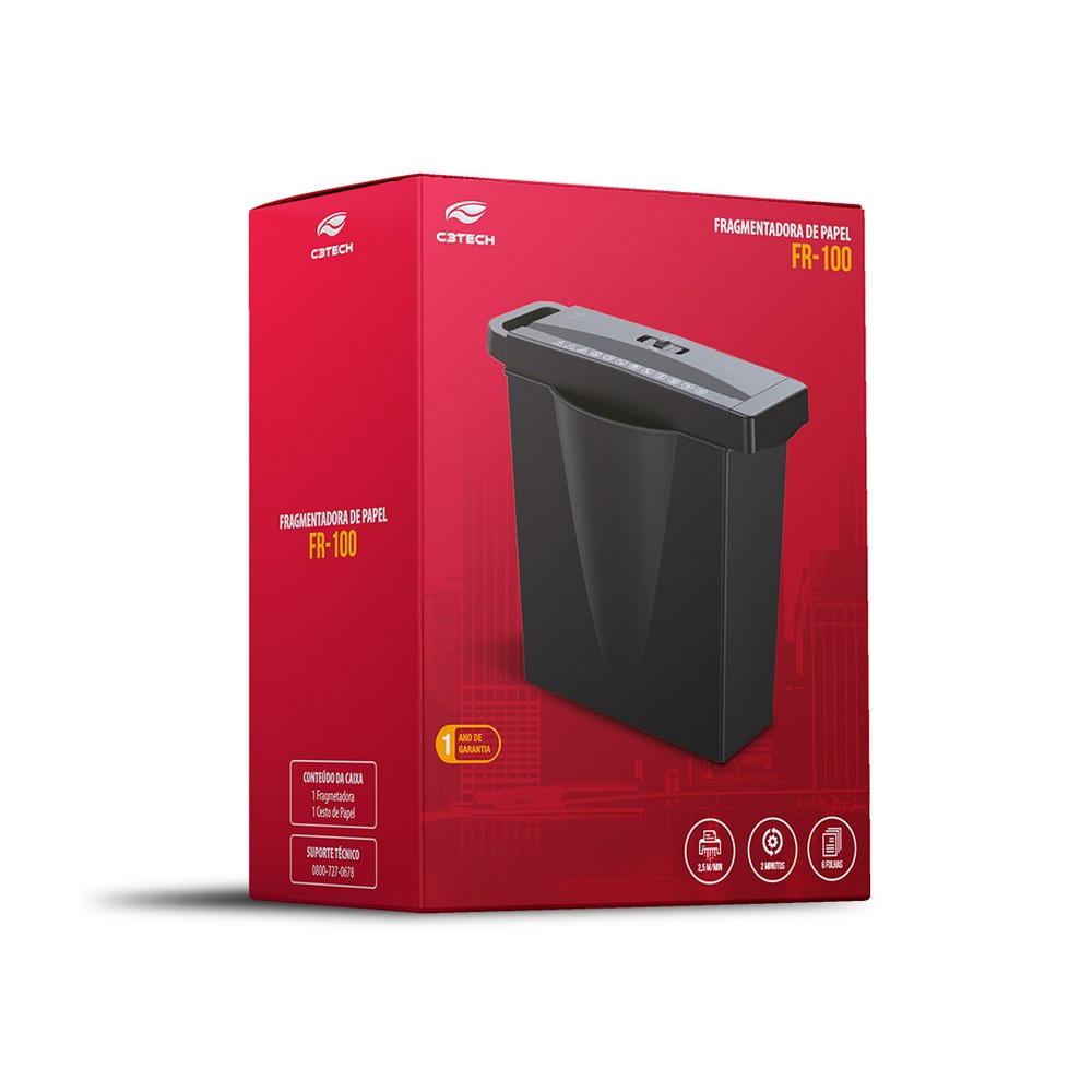 Fragmentadora de Papel 6 Folhas 110V Preto com Cesto C3tech FR100BK