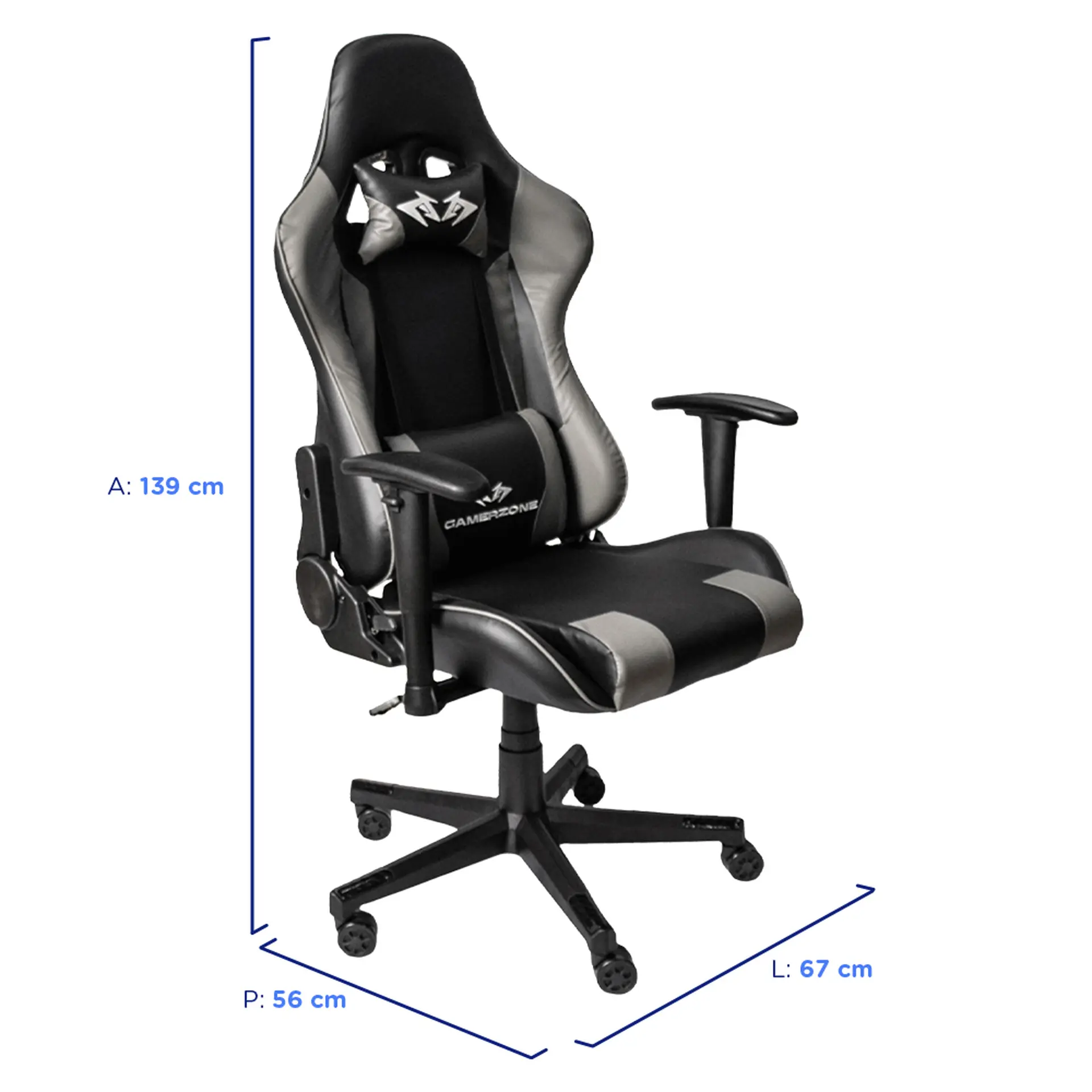 Cadeira Gamer Xtreme Plus Gamer Zone Giratória com Encosto Reclinável - Preto/Cinza