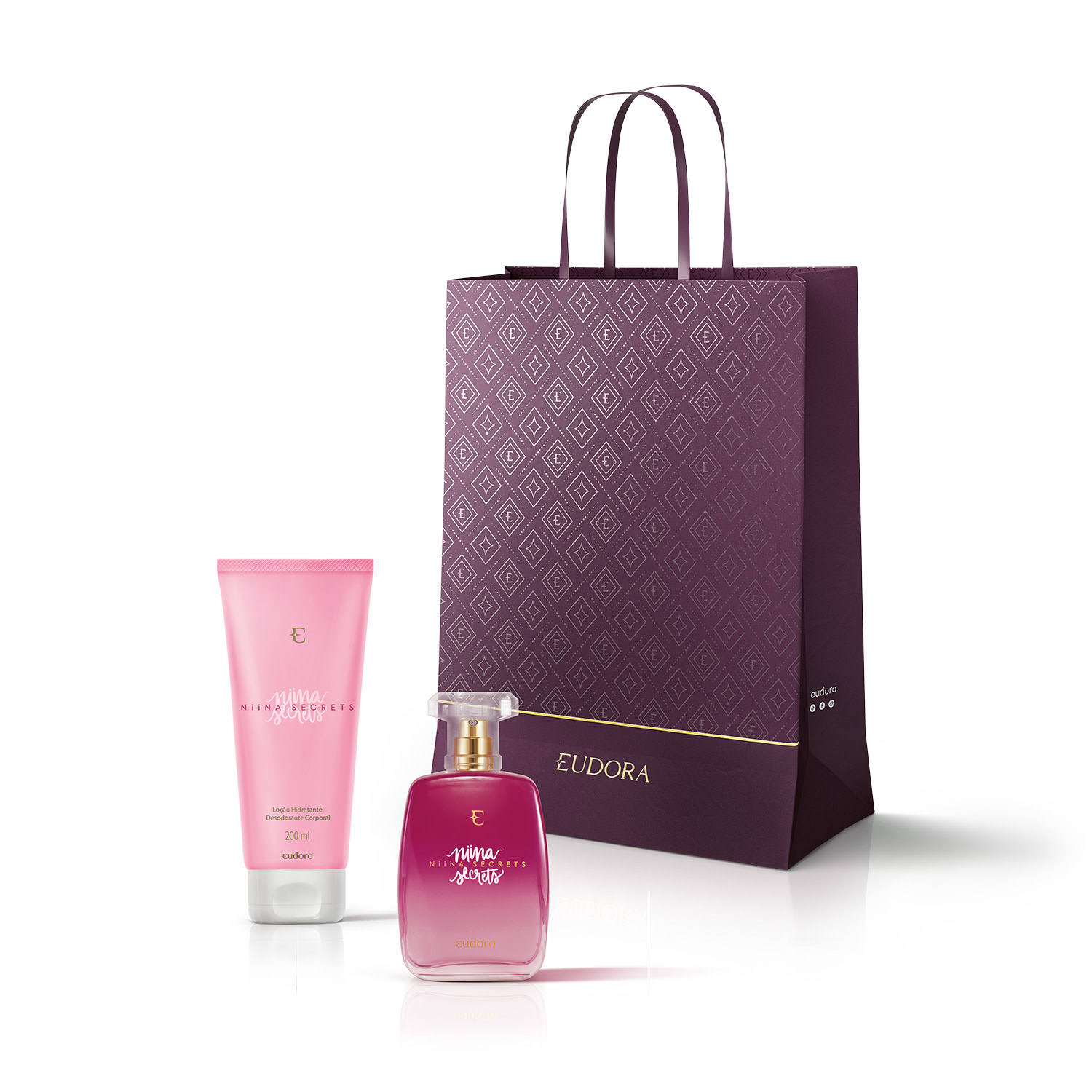 Combo Niina Secrets: Desodorante Colônia 100ml + Loção Corporal 200ml + Sacola