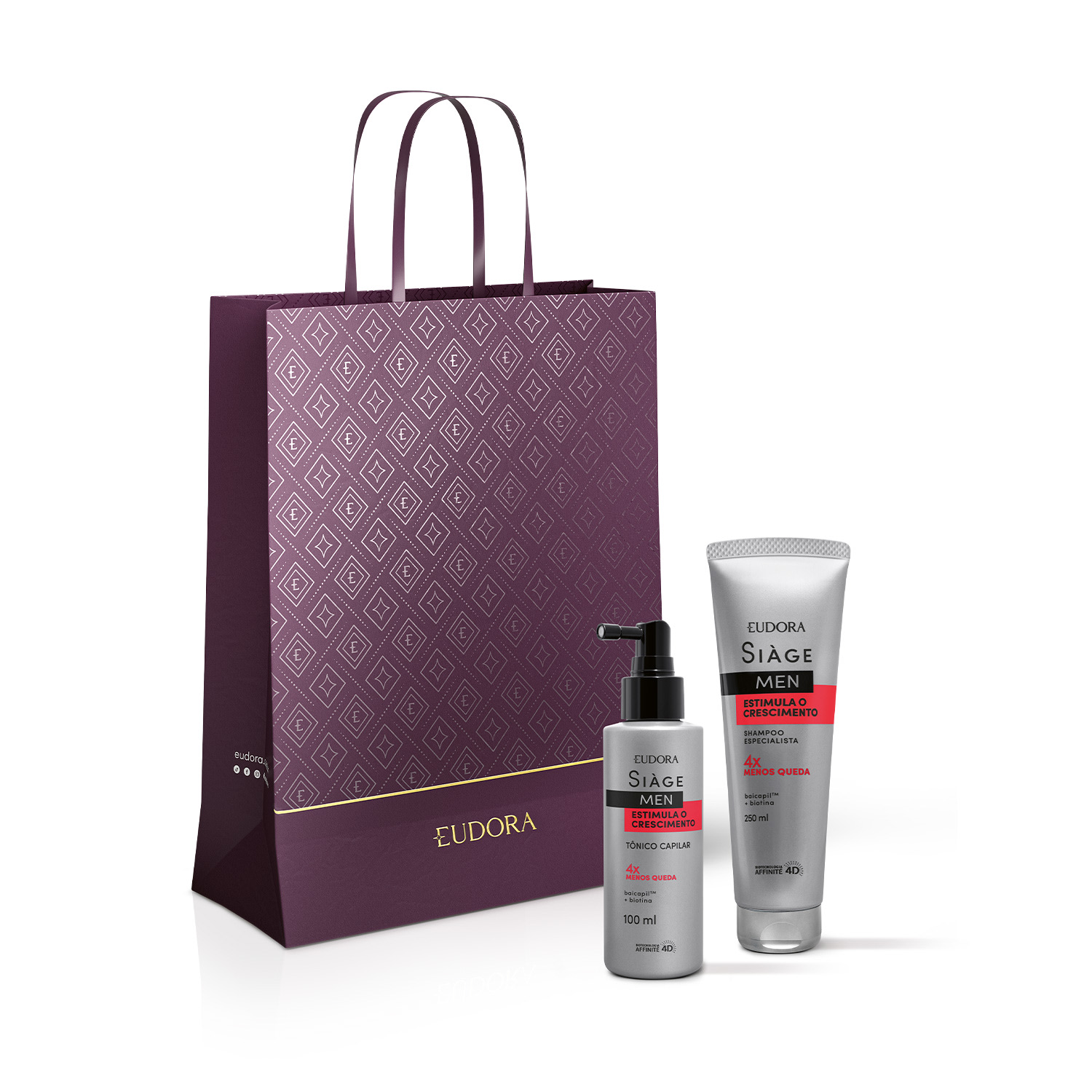 Combo Presente Siàge Men Estimula o Crescimento: Shampoo 250ml + Tônico Capilar 100ml + Sacola