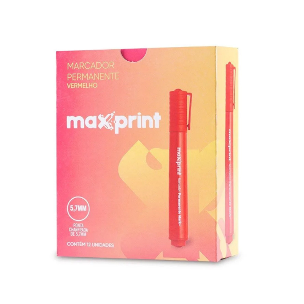 Caneta Marcador Permanente 5,7mm Caixa com 12 Unidades Vermelho - Maxprint - 709099