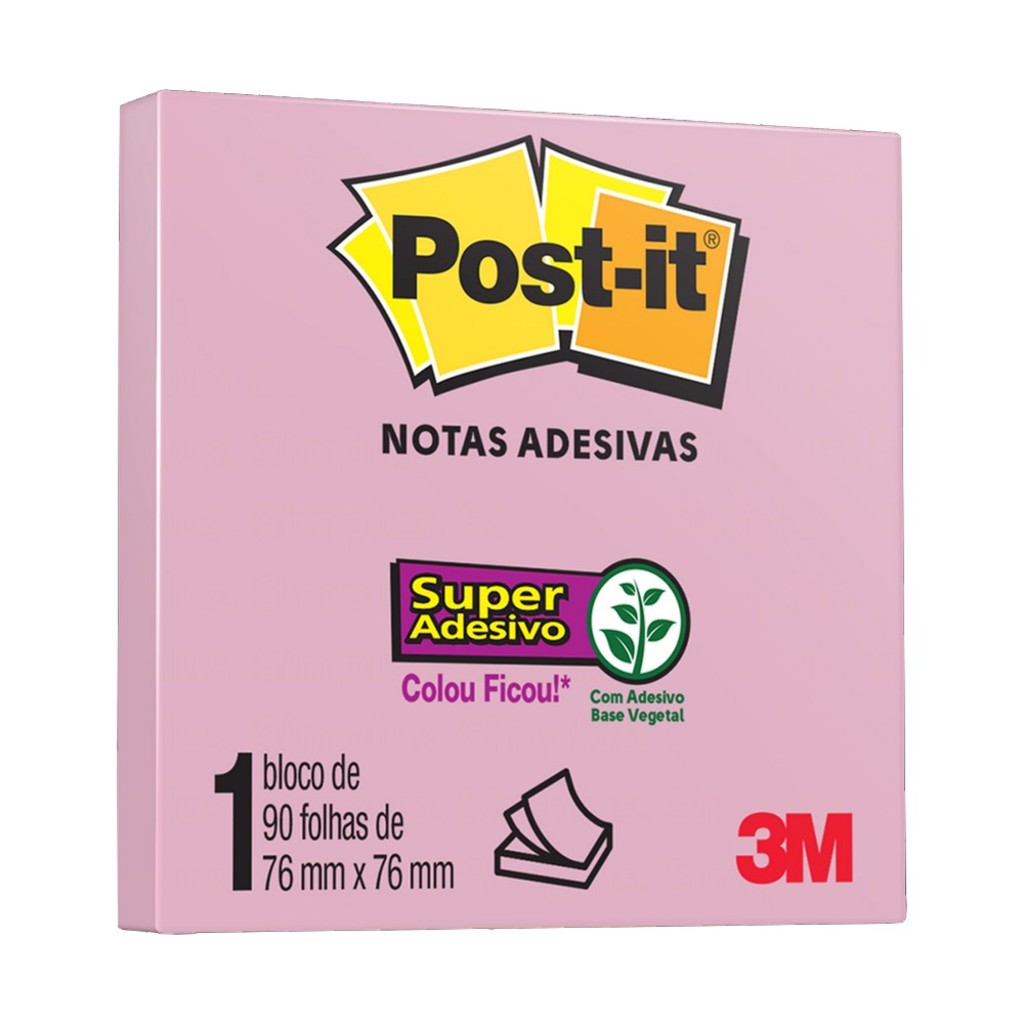 Bloco de Notas Adesivo 76X76mm com 1 Bloco de 90 Folhas Rosa Milênio - Post-it - 3M - HB004650220