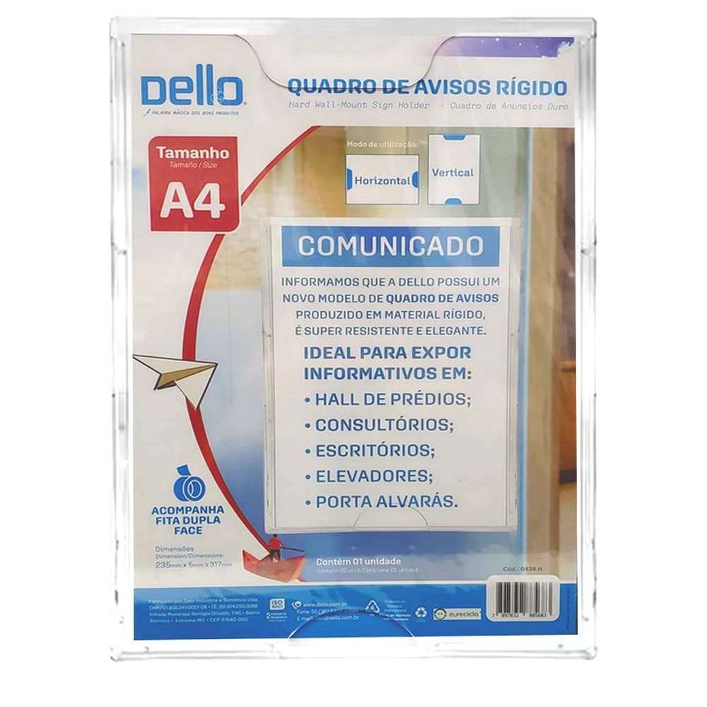 Expositor de Aviso Multiuso A4 317 x 235mm Transparente Dello 0538H0012