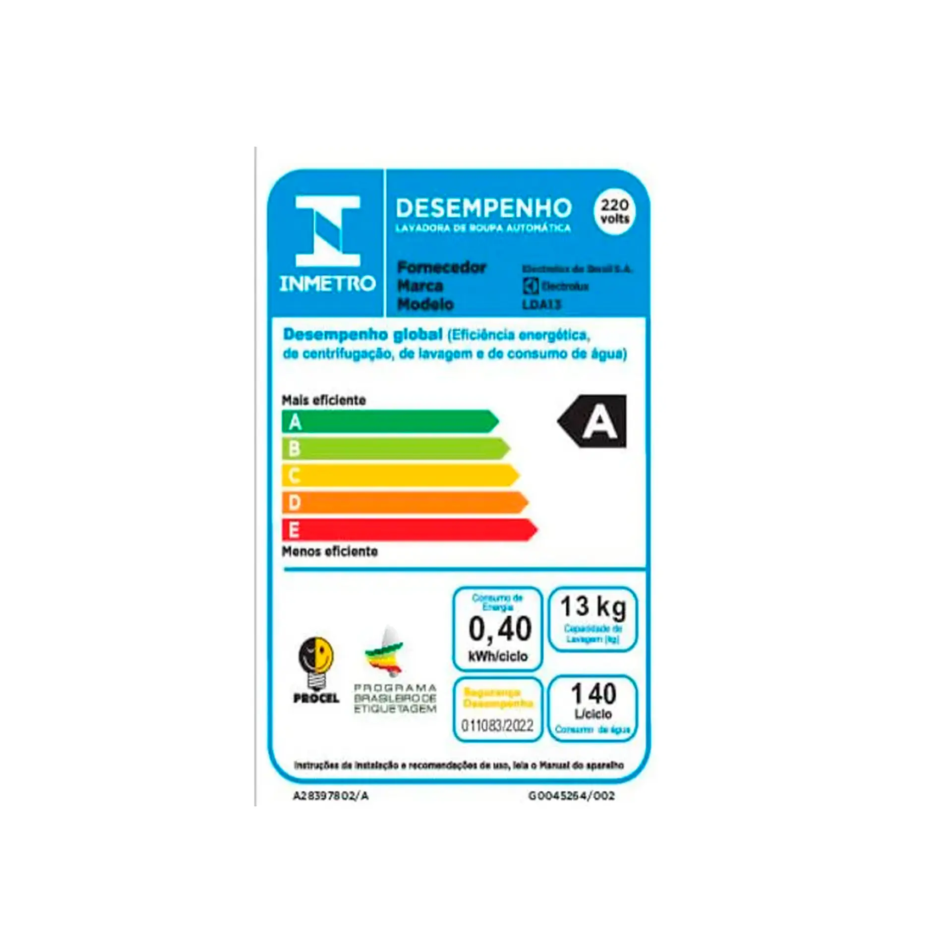 Máquina de Lavar Electrolux Efficient 13kg Automática Cesto Inox LDA13 - Branco - 110 Volts