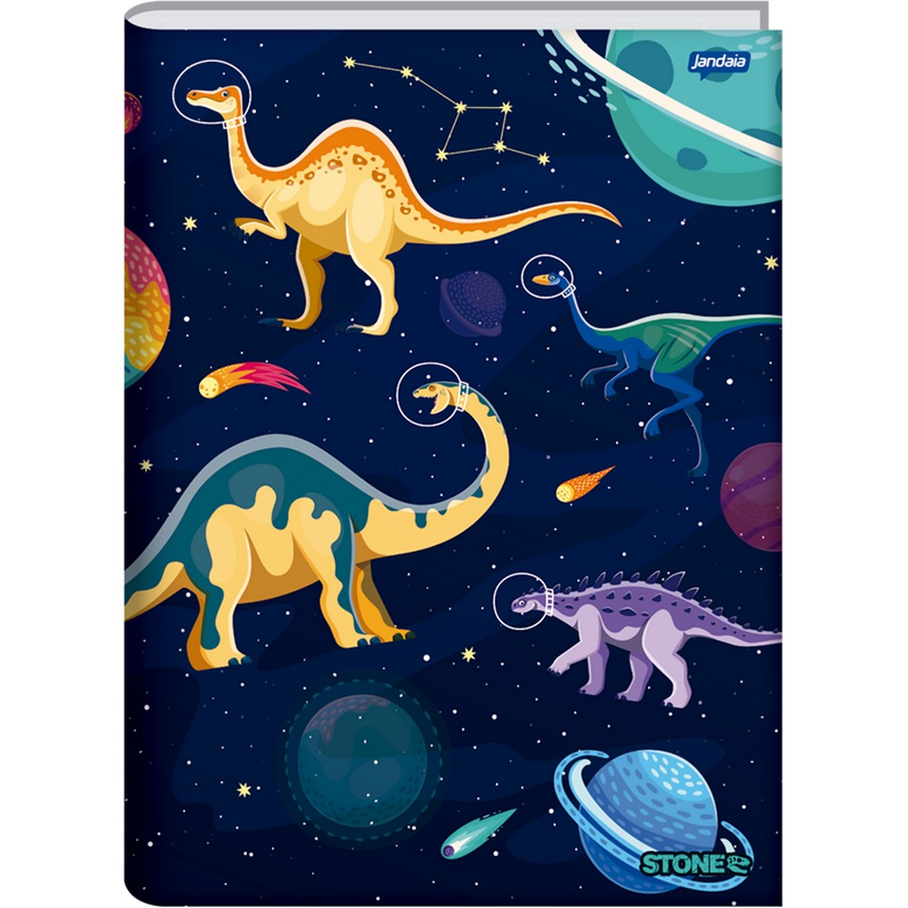 Caderno Brochura Capa Dura Costurado 80 Fls 140x200 Stone Dinossauro no Espaço Unitário Jandaia 6886677