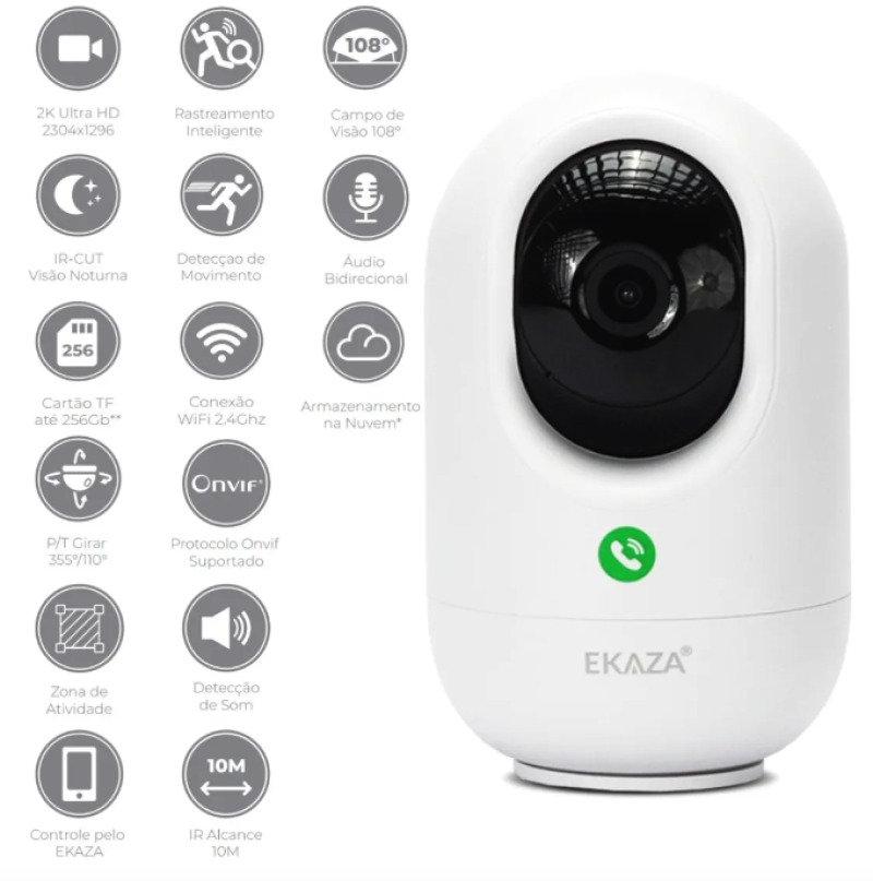 Câmera Wi-Fi Full HD Interna Inteligente Giratória Botão de Chamada Ekaza EKGDT4117B