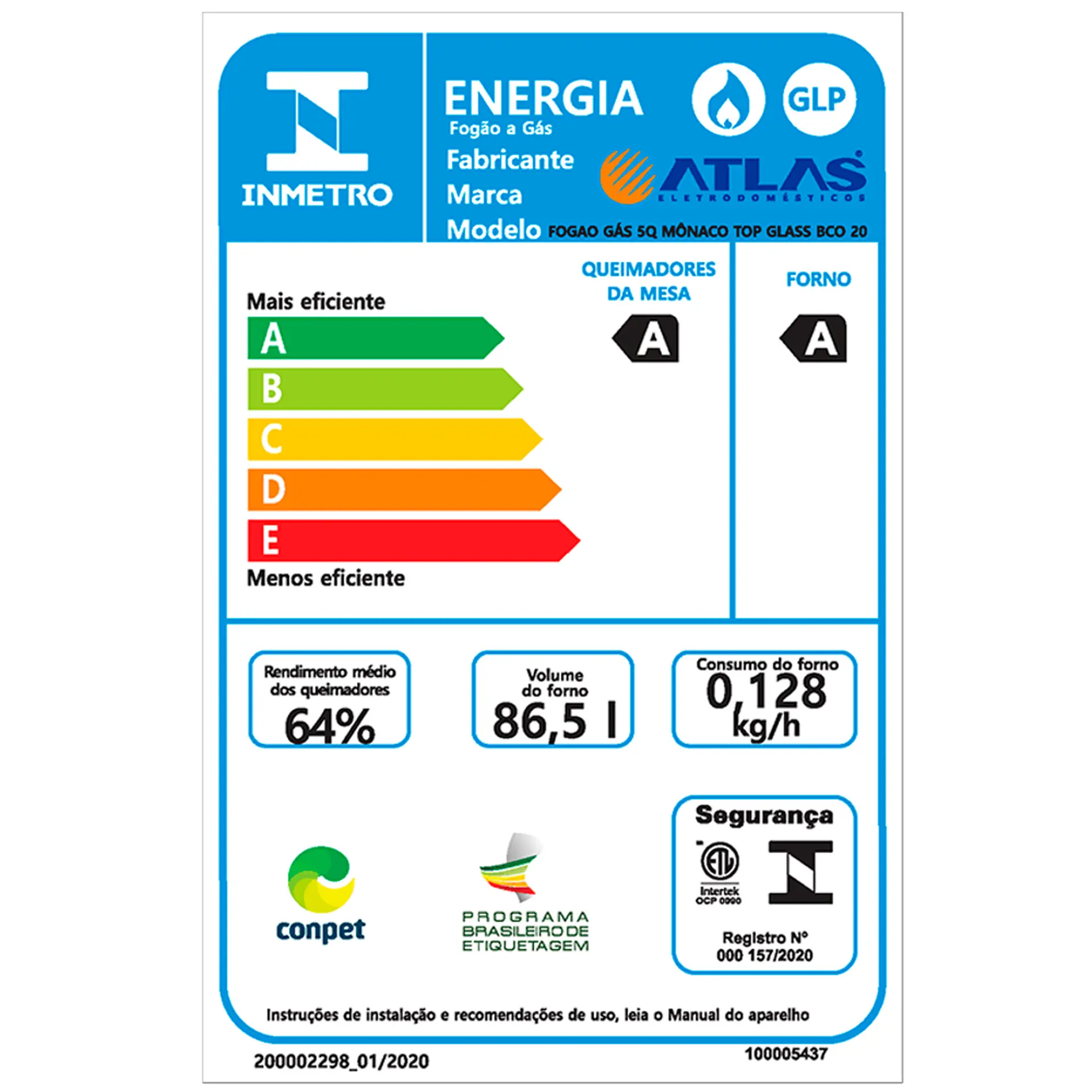 Fogão Atlas 5 Bocas Mônaco Top Glass Automático Mesa Vidro Forno 86,5L - Preto - Bivolt