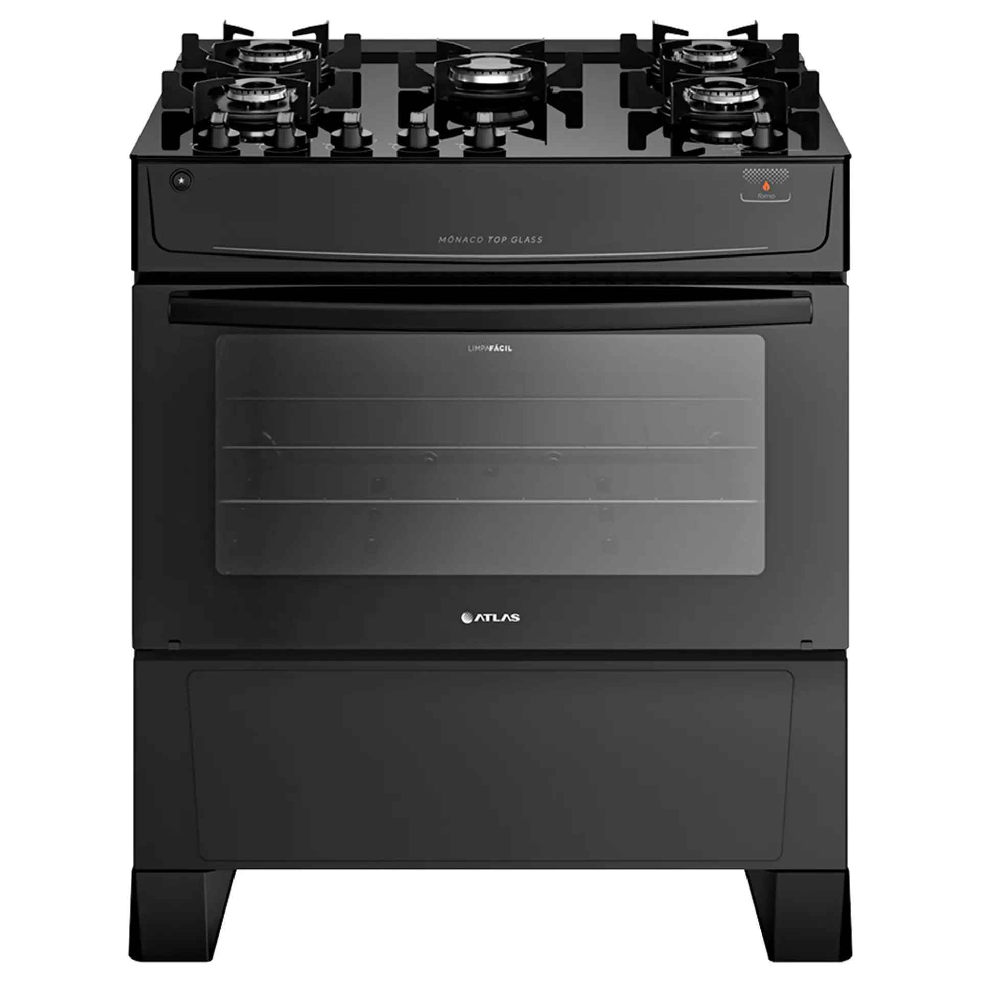 Fogão Atlas 5 Bocas Mônaco Top Glass Automático Mesa Vidro Forno 86,5L - Preto - Bivolt