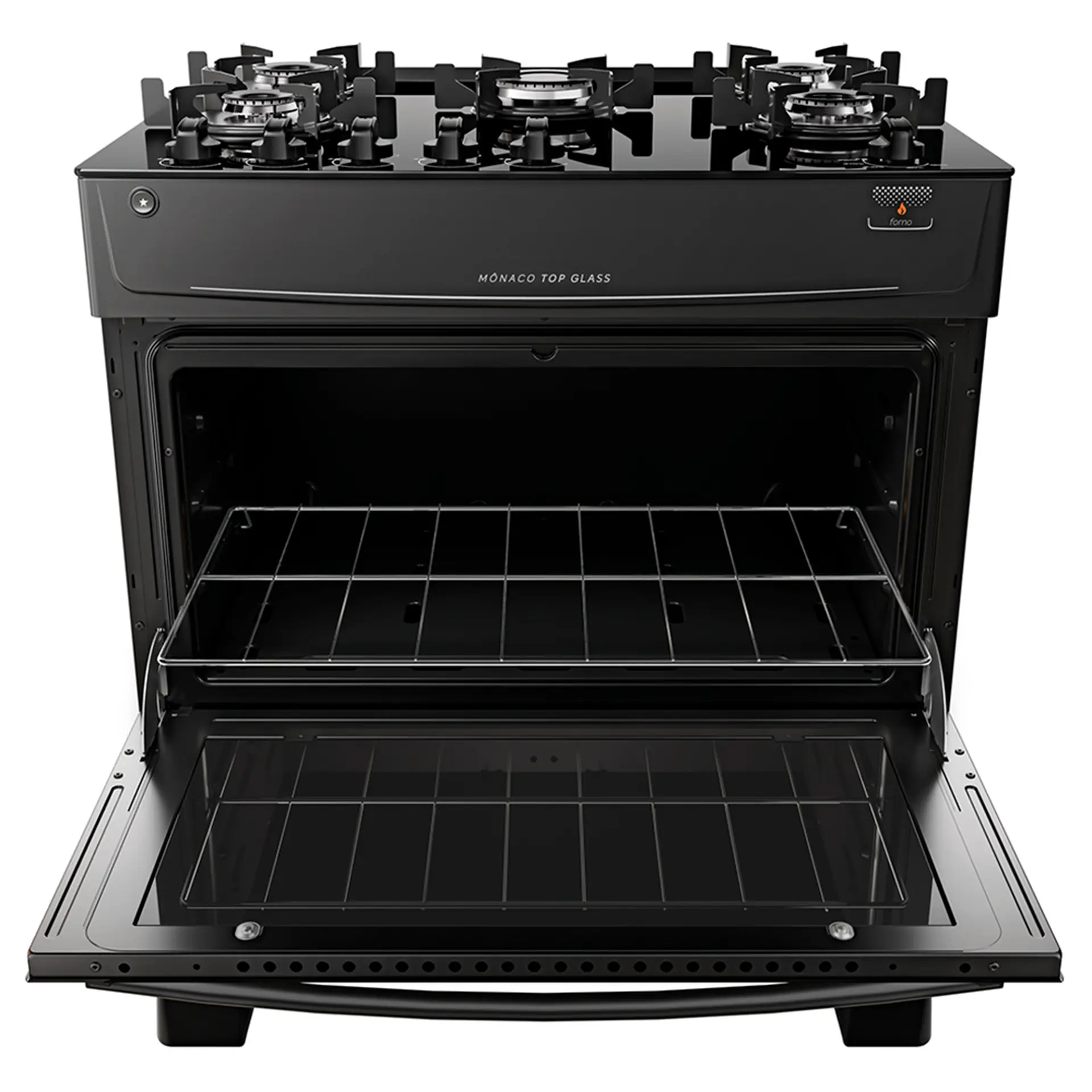 Fogão Atlas 5 Bocas Mônaco Top Glass Automático Mesa Vidro Forno 86,5L - Preto - Bivolt