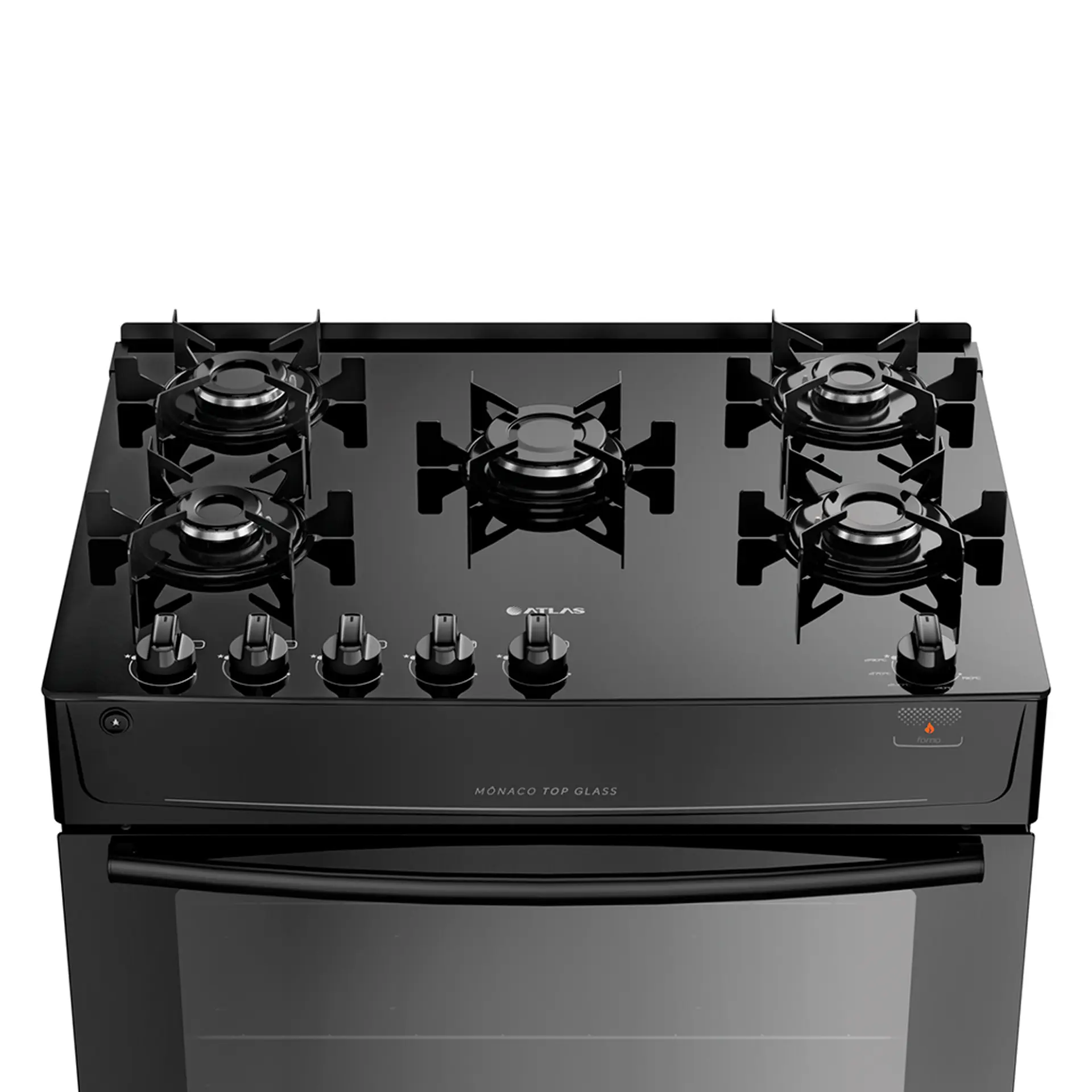 Fogão Atlas 5 Bocas Mônaco Top Glass Automático Mesa Vidro Forno 86,5L - Preto - Bivolt