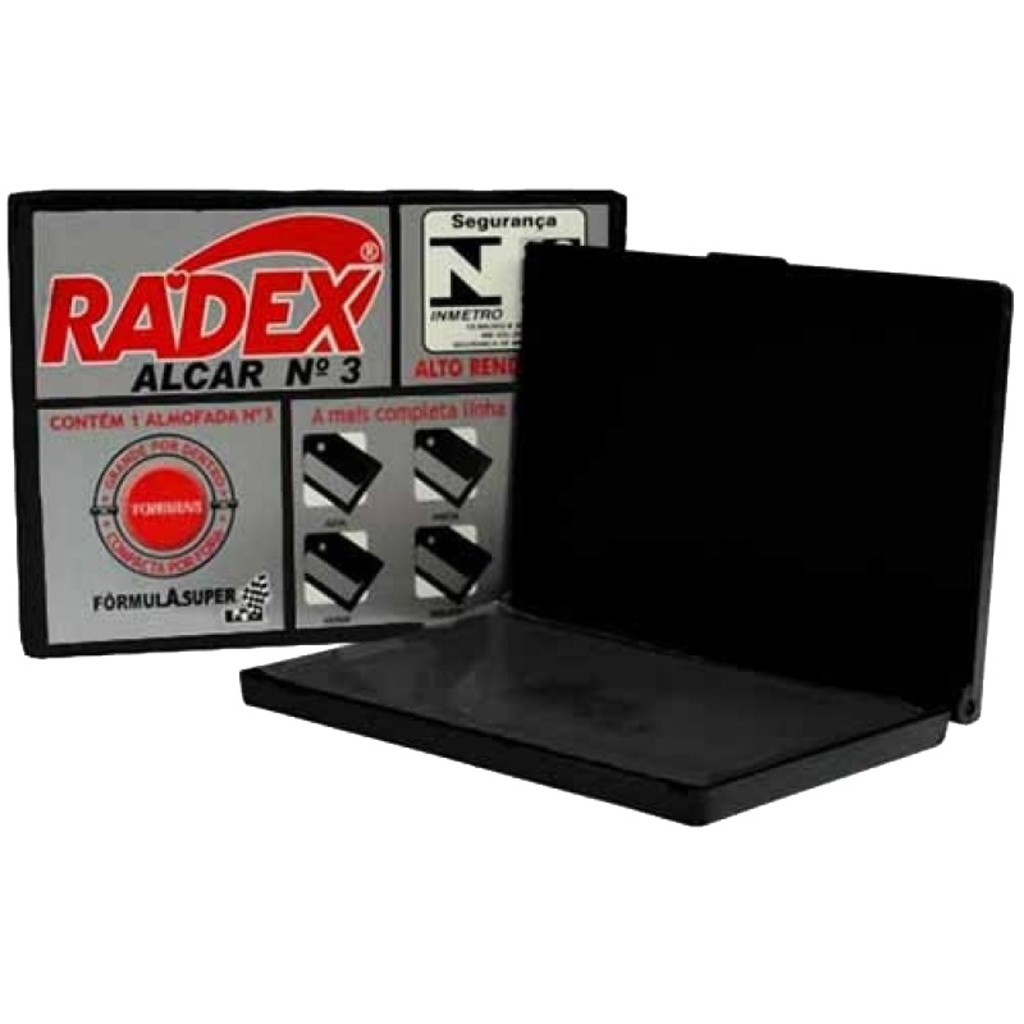 Almofada para Carimbo Nº 3 Preto Radex Tampa de Plástico - Unitário - 10