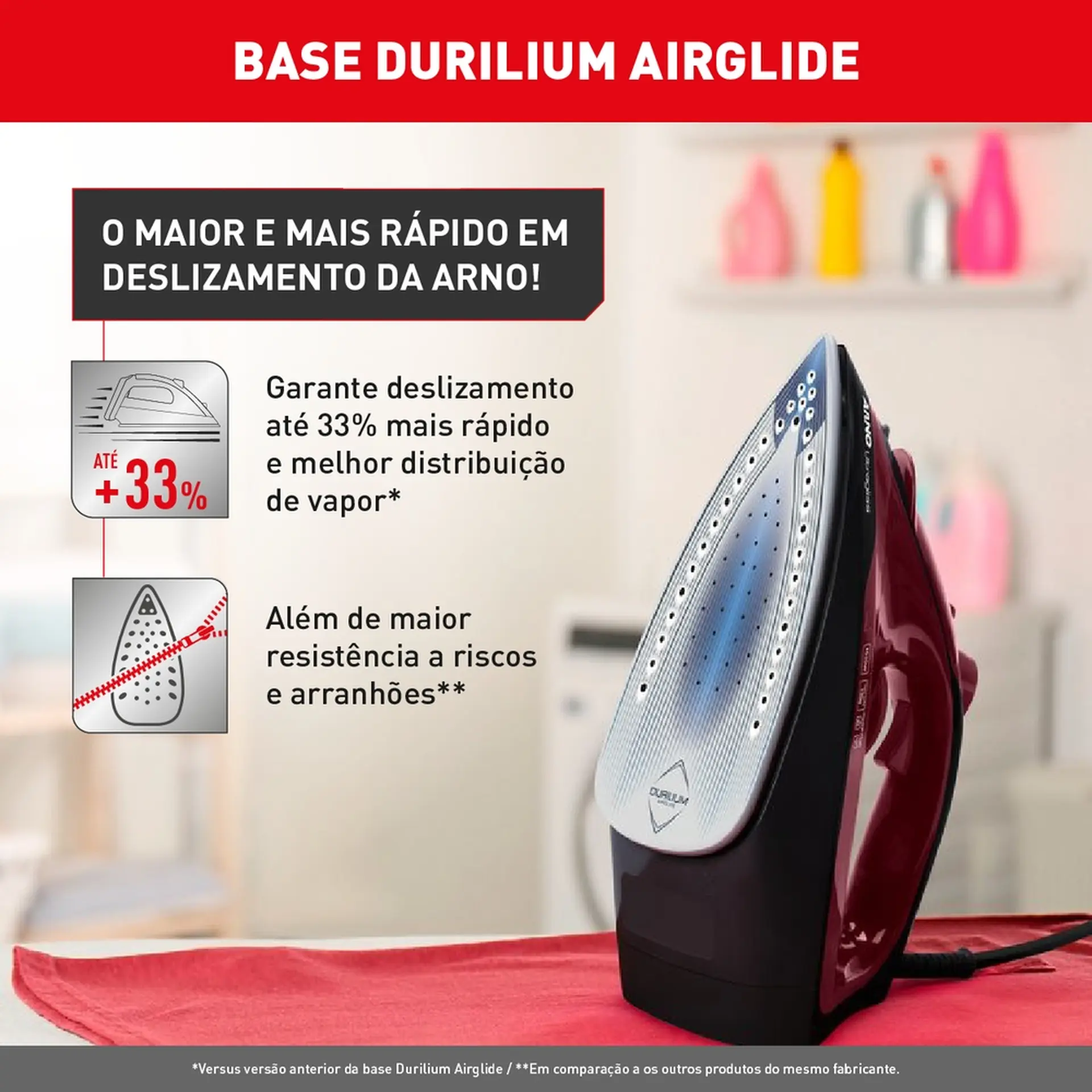 Ferro de Passar a Vapor Arno Ultragliss Base Durilium Airglide FMV 1520W - Vinho - 110 Volts