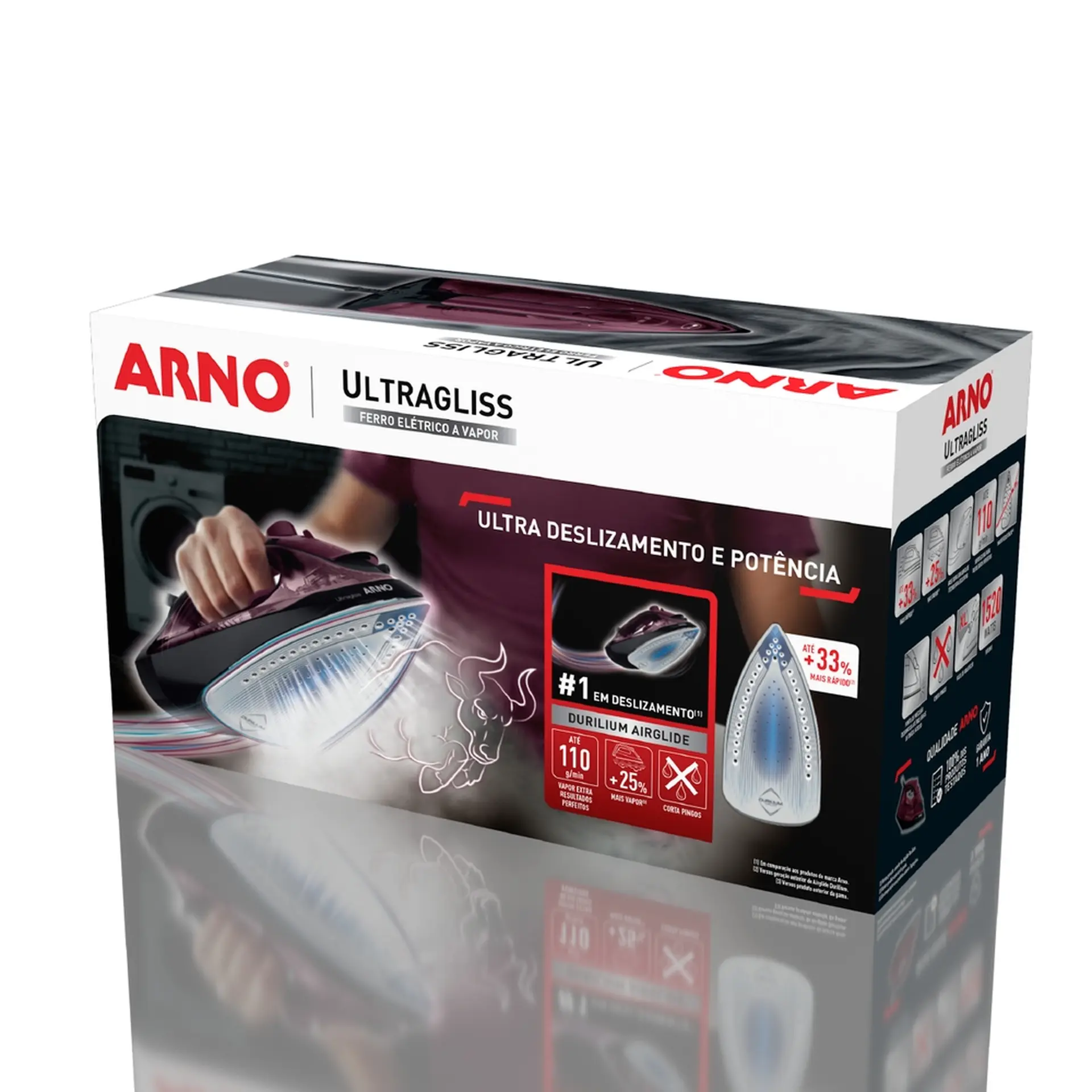 Ferro de Passar a Vapor Arno Ultragliss Base Durilium Airglide FMV 1520W - Vinho - 110 Volts