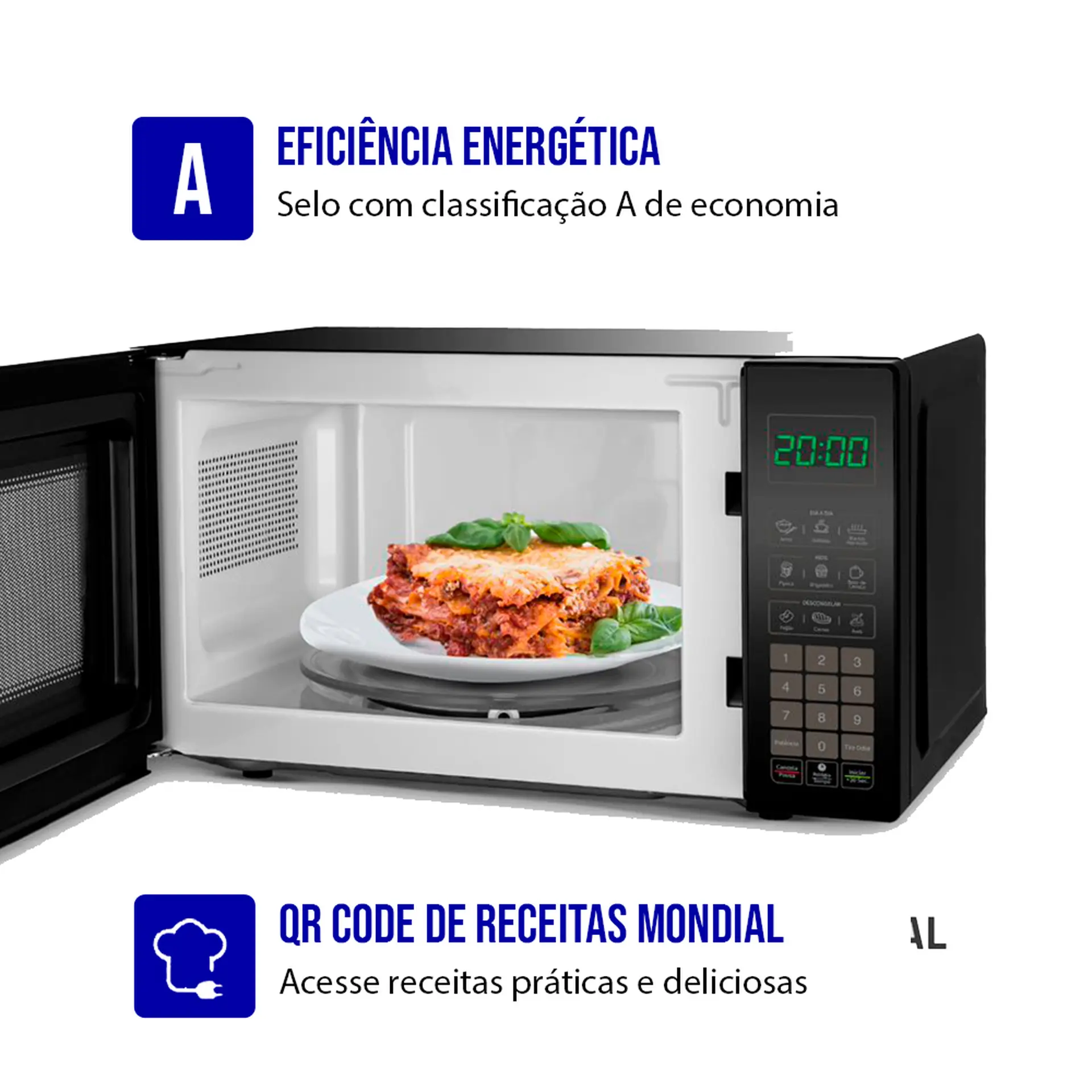 Micro-ondas de Bancada Mondial 21L 1200W Menu Dia a Dia MO-01-21 - Preto - 110 Volts
