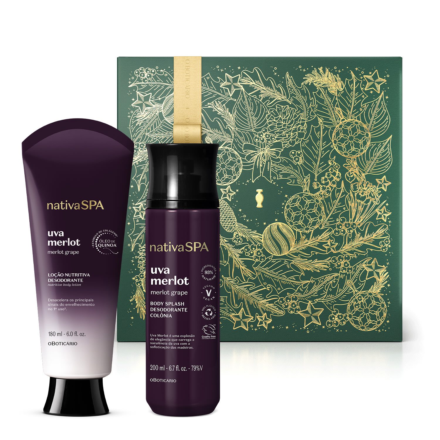 Combo Presente Nativa Spa Uva Merlot: Loção Corporal 180ml + Body Splash 200ml + Caixa Presenteável