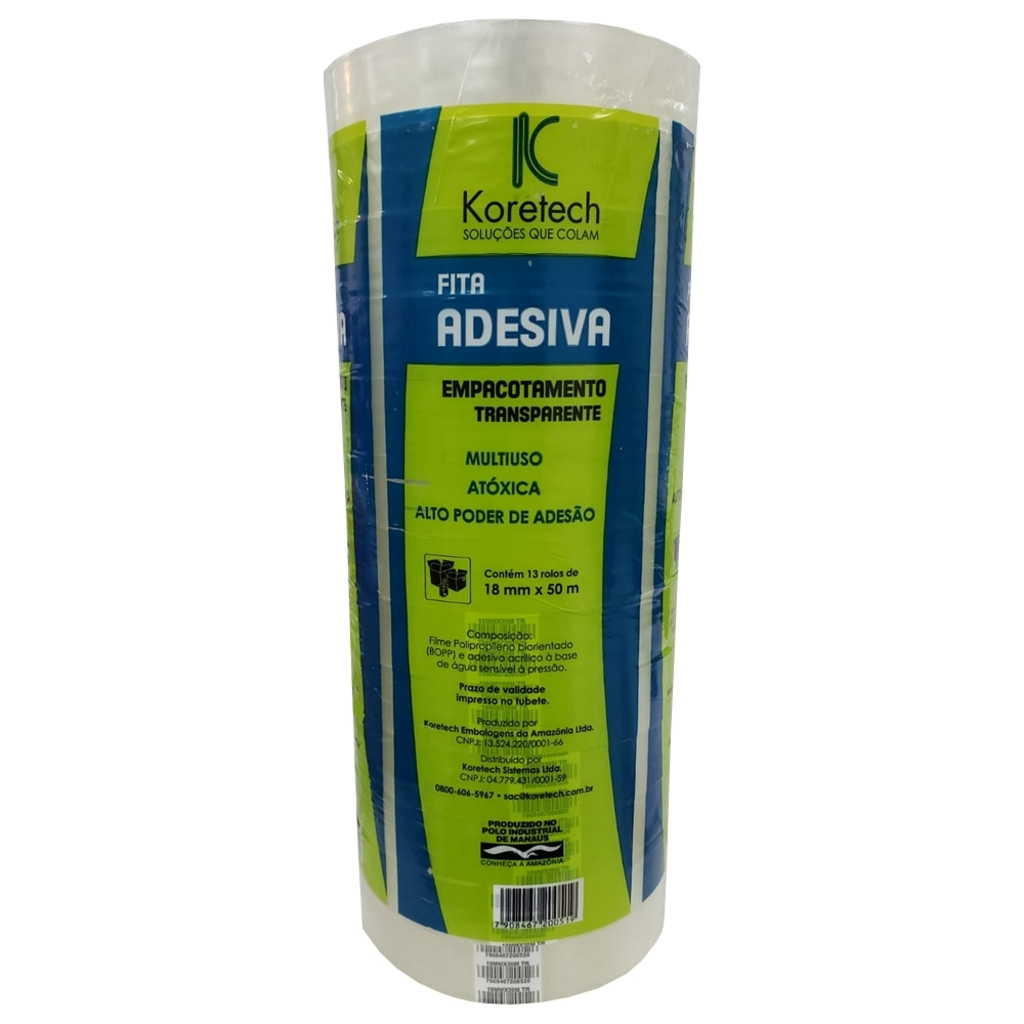 Fita Adesiva Transparente 18mm x 50 Metros Koretech - Pacote com 13 Unidades - 12.10.4.0021