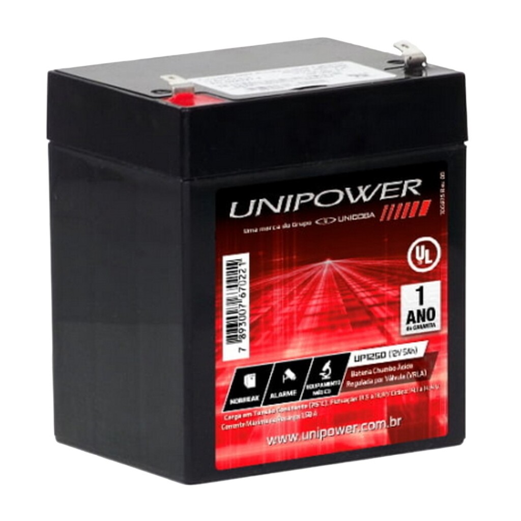 Bateria Selada para Alarmes e No-Breaks 5,0 Ah 12 Volts Unipower - UP1250